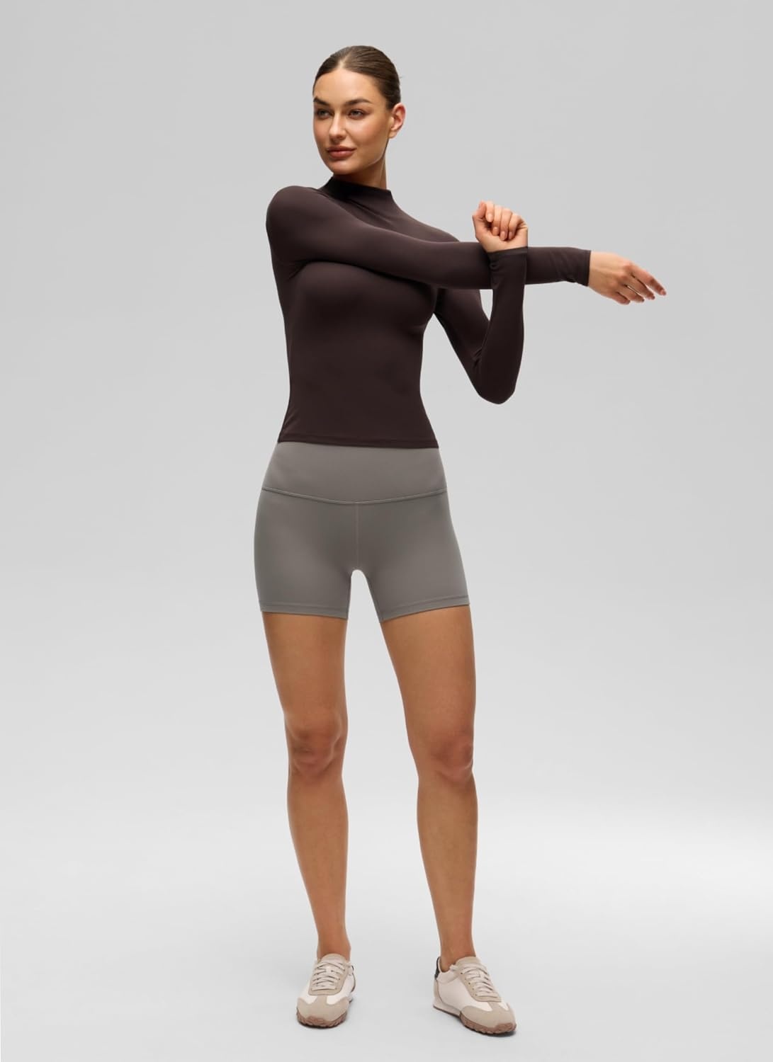 image:imageCRZ YOGA Softembrace Mock Neck Long Sleeve Shirts for Women Casual Going Out Comfort Tops Soft Fitted Layer Underwear TeesHot Fudge Brown