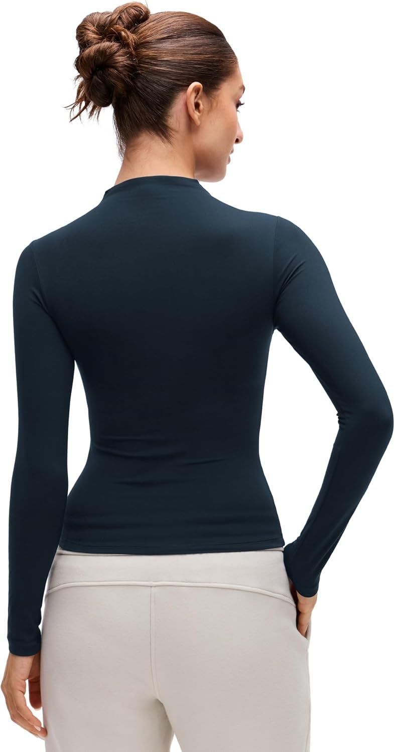 image:imageCRZ YOGA Softembrace Mock Neck Long Sleeve Shirts for Women Casual Going Out Comfort Tops Soft Fitted Layer Underwear TeesTrue Navy
