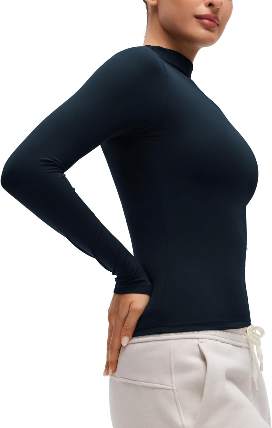 image:imageCRZ YOGA Softembrace Mock Neck Long Sleeve Shirts for Women Casual Going Out Comfort Tops Soft Fitted Layer Underwear TeesTrue Navy