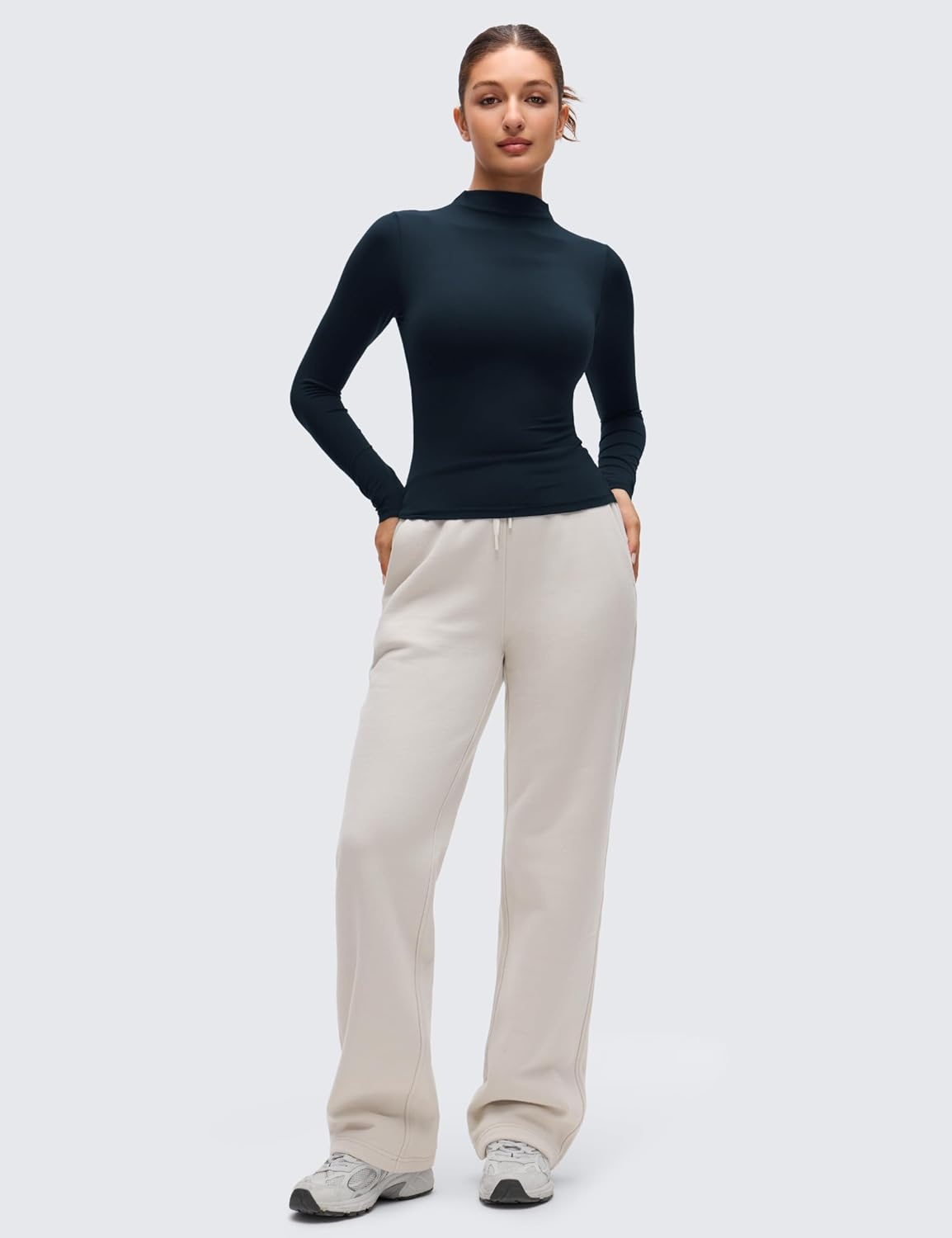 image:imageCRZ YOGA Softembrace Mock Neck Long Sleeve Shirts for Women Casual Going Out Comfort Tops Soft Fitted Layer Underwear TeesTrue Navy