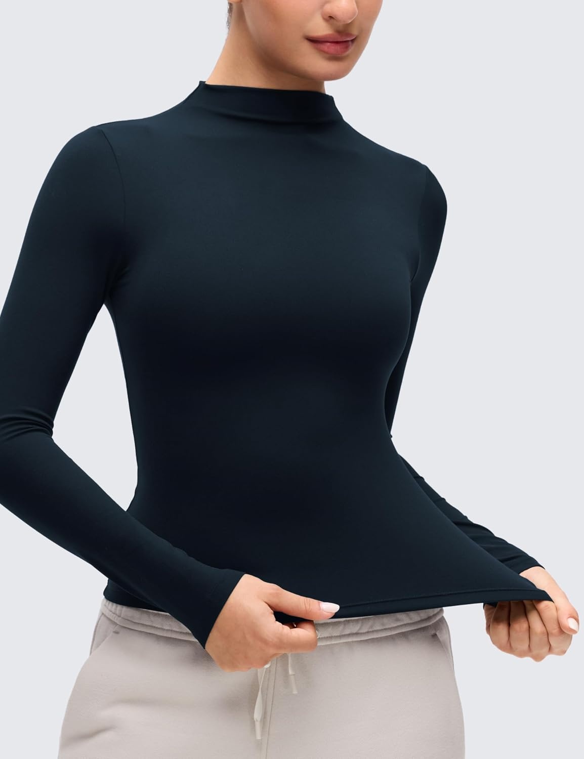 image:imageCRZ YOGA Softembrace Mock Neck Long Sleeve Shirts for Women Casual Going Out Comfort Tops Soft Fitted Layer Underwear TeesTrue Navy