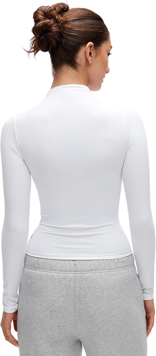 image:imageCRZ YOGA Softembrace Mock Neck Long Sleeve Shirts for Women Casual Going Out Comfort Tops Soft Fitted Layer Underwear TeesWhite
