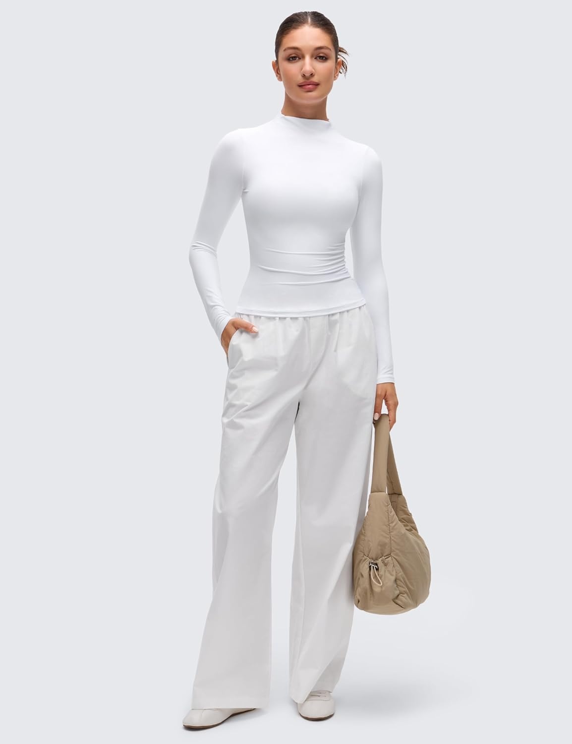 image:imageCRZ YOGA Softembrace Mock Neck Long Sleeve Shirts for Women Casual Going Out Comfort Tops Soft Fitted Layer Underwear TeesWhite