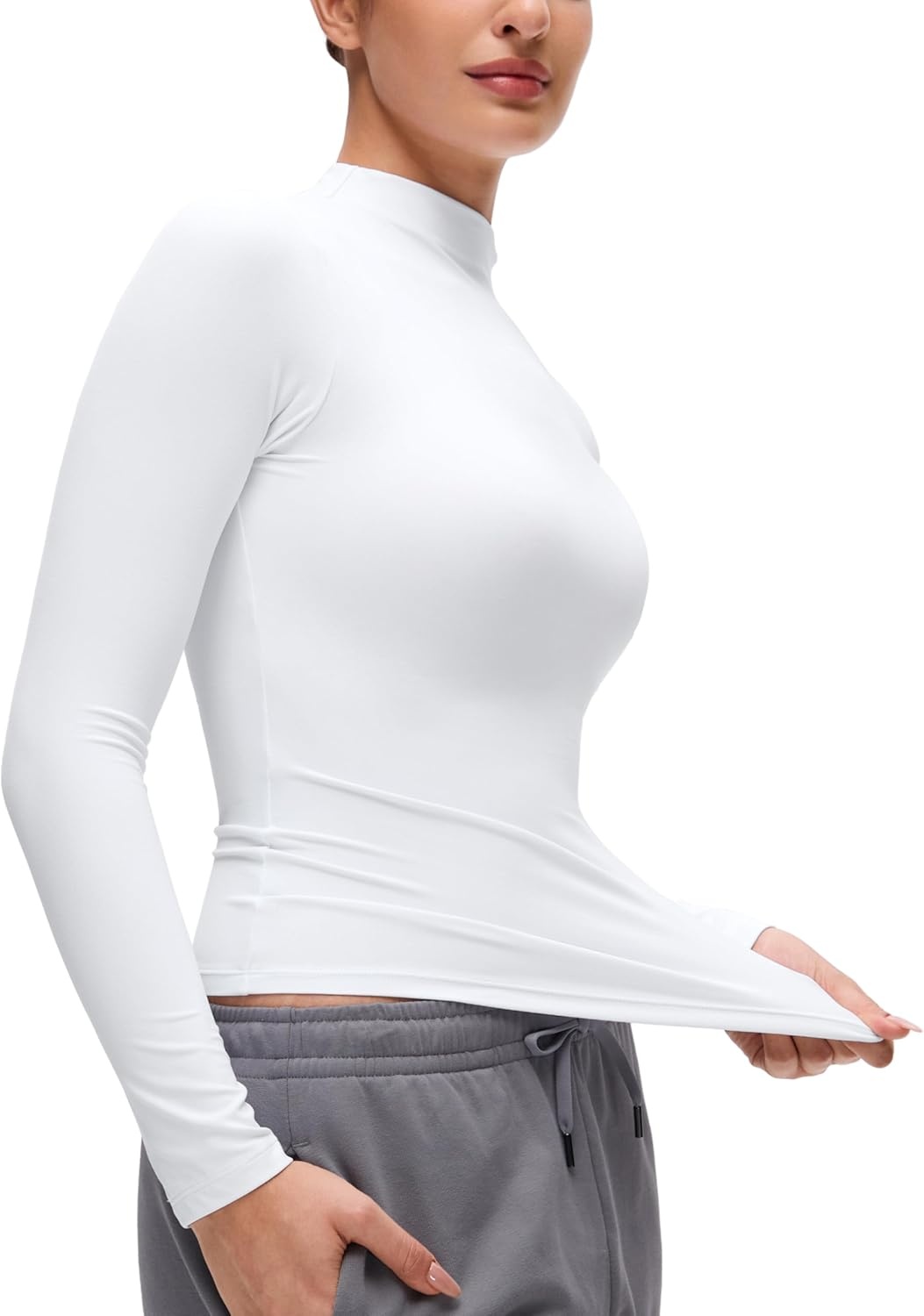 image:imageCRZ YOGA Softembrace Mock Neck Long Sleeve Shirts for Women Casual Going Out Comfort Tops Soft Fitted Layer Underwear TeesWhite