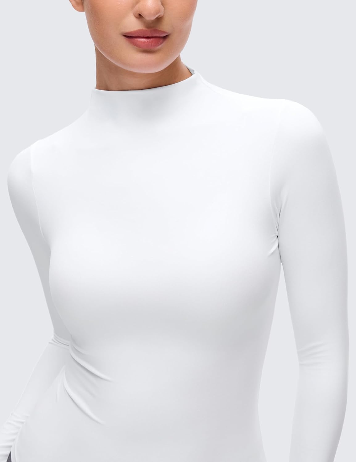 image:imageCRZ YOGA Softembrace Mock Neck Long Sleeve Shirts for Women Casual Going Out Comfort Tops Soft Fitted Layer Underwear TeesWhite