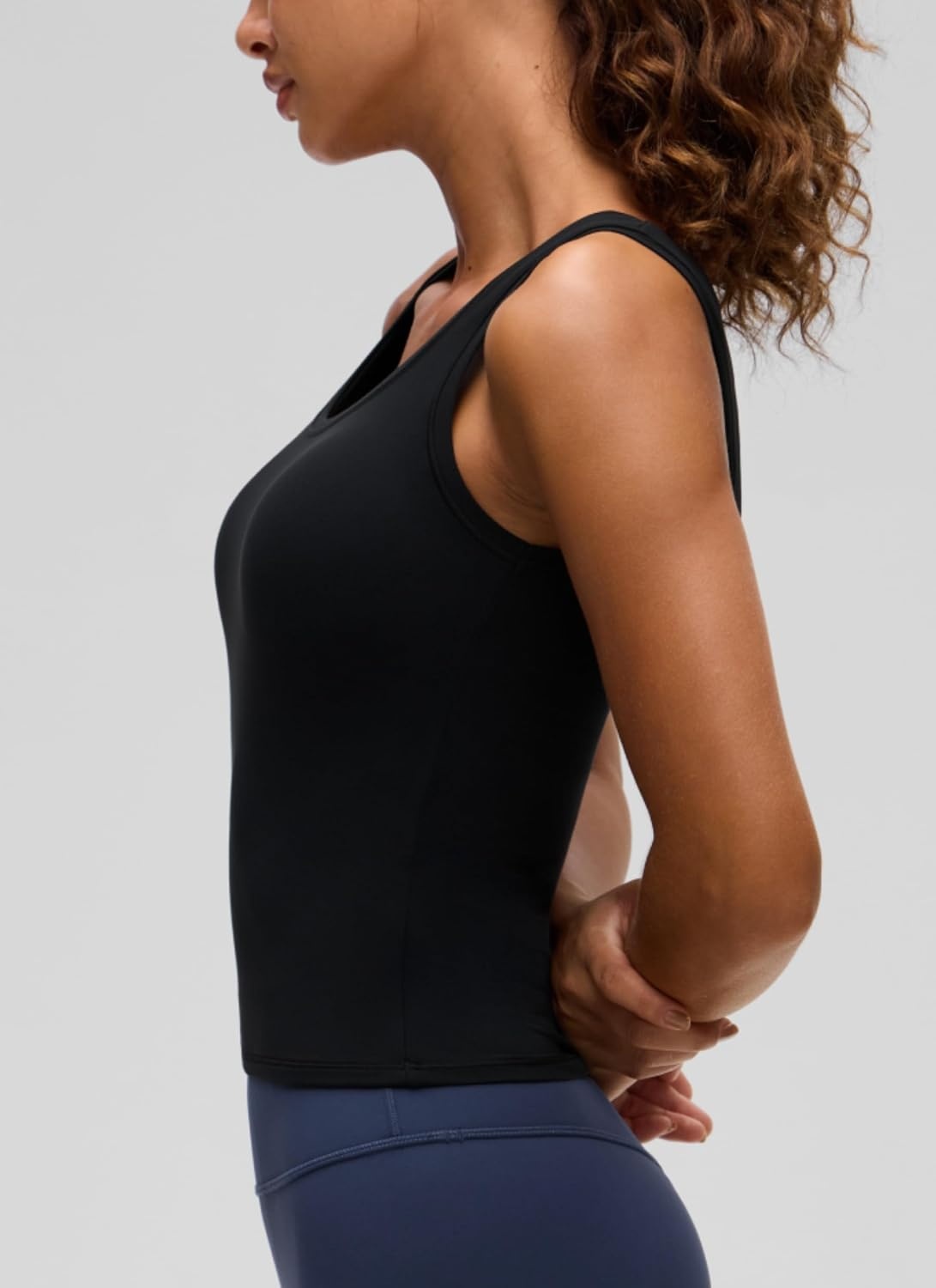 image:imageCRZ YOGA Softembrace Scoop Neck Tank Tops for Women Casual Going Out Soft Double Lined Crop Basic Sleeveless ShirtsBlack