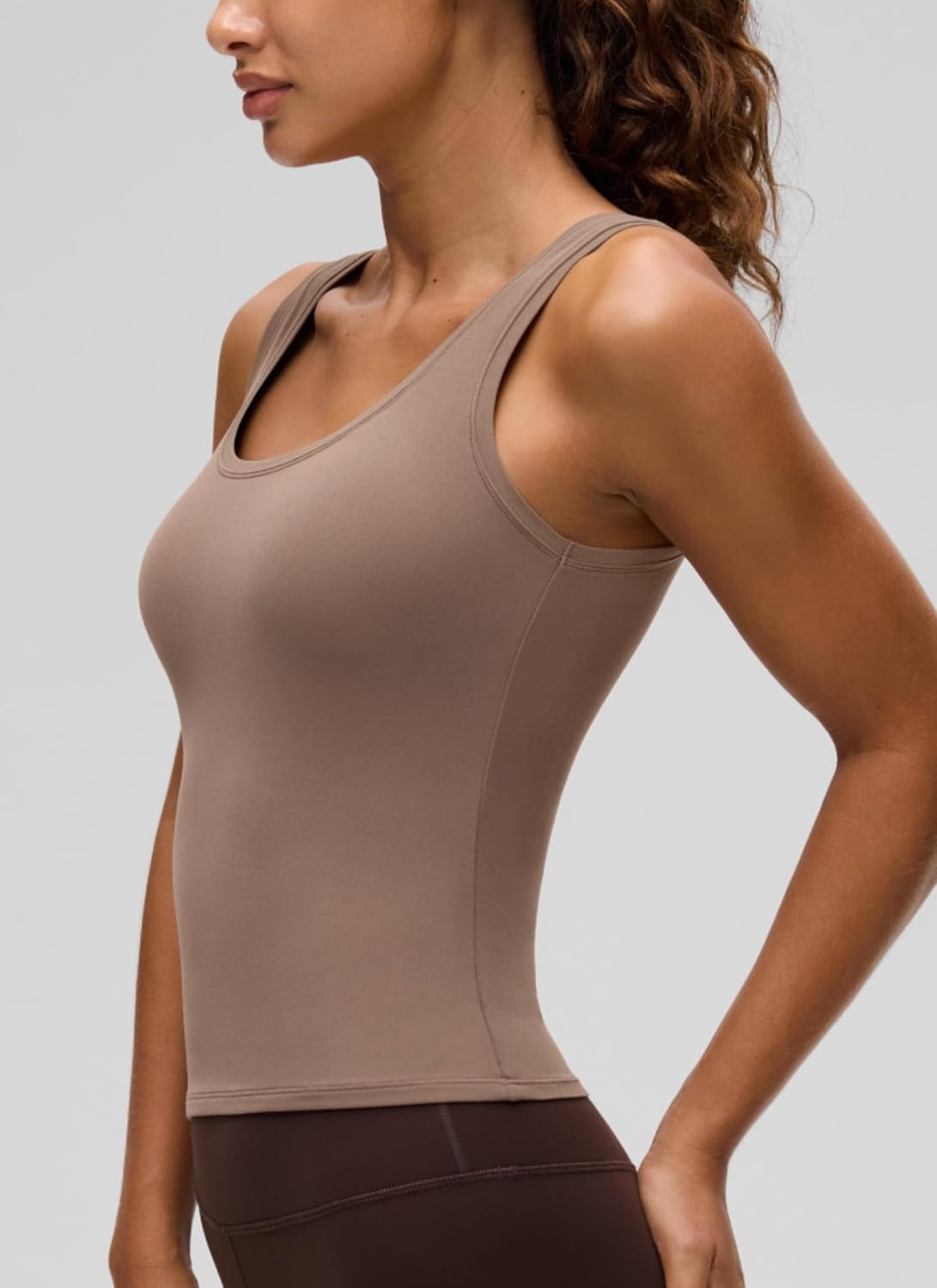image:imageCRZ YOGA Softembrace Scoop Neck Tank Tops for Women Casual Going Out Soft Double Lined Crop Basic Sleeveless ShirtsBrown Purple