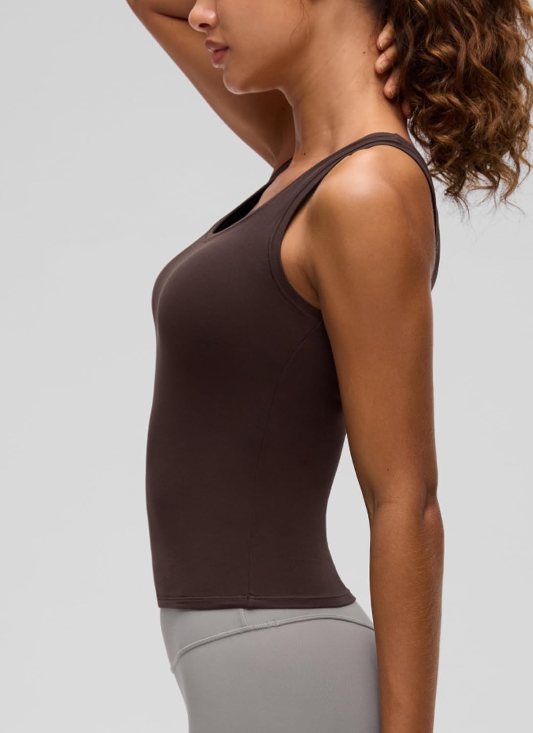image:imageCRZ YOGA Softembrace Scoop Neck Tank Tops for Women Casual Going Out Soft Double Lined Crop Basic Sleeveless ShirtsHot Fudge Brown