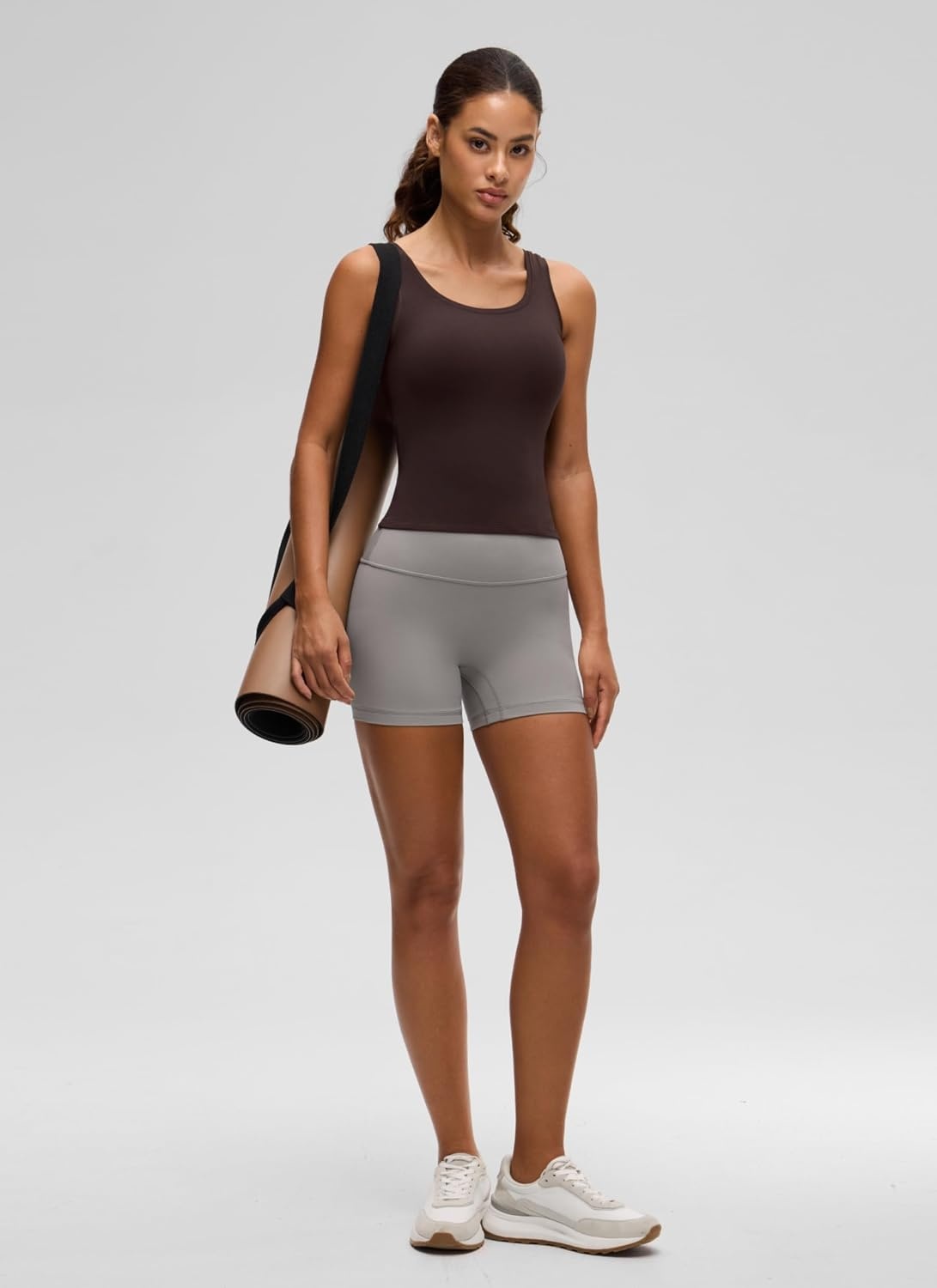 image:imageCRZ YOGA Softembrace Scoop Neck Tank Tops for Women Casual Going Out Soft Double Lined Crop Basic Sleeveless ShirtsHot Fudge Brown