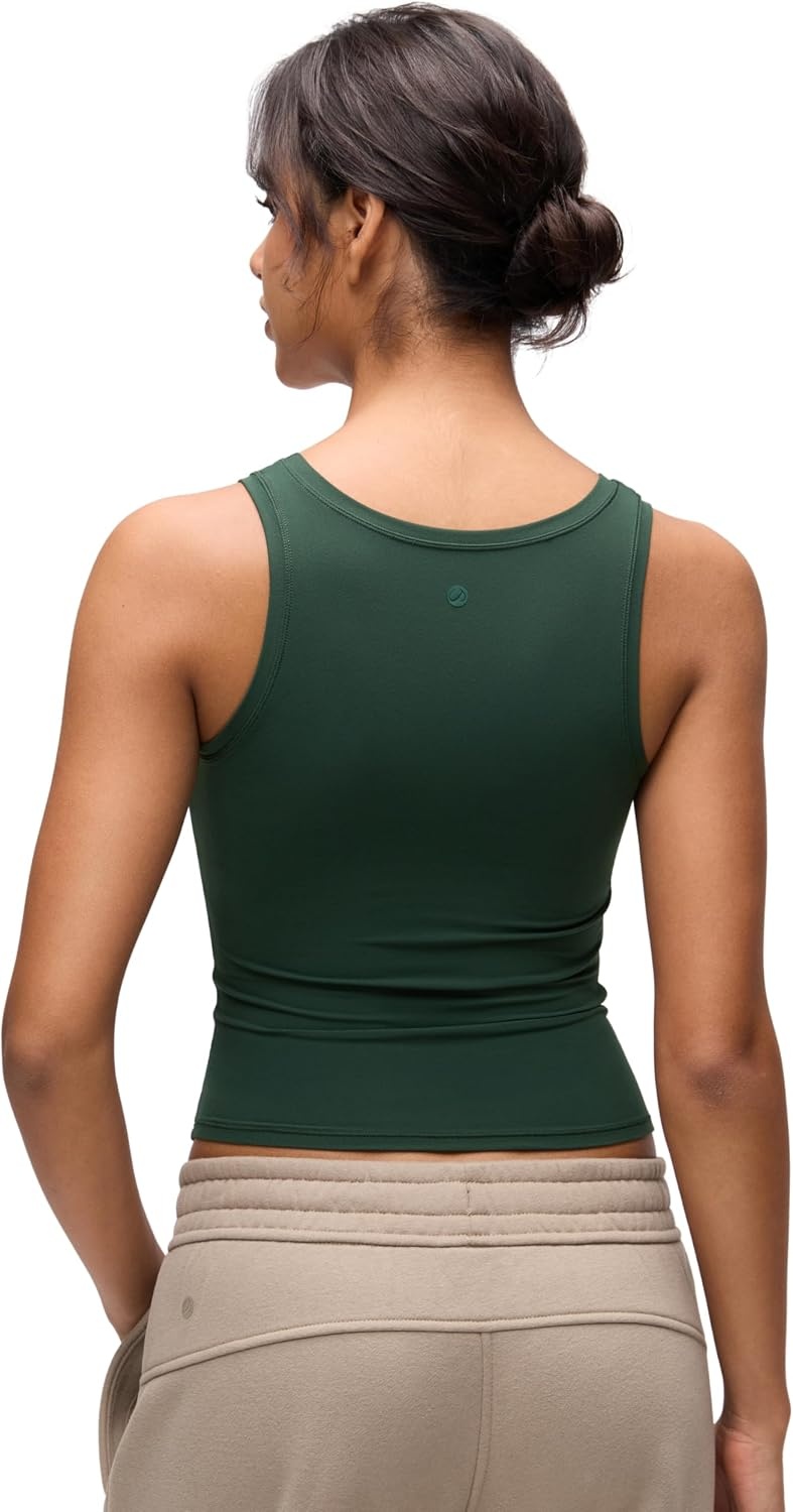 image:imageCRZ YOGA Softembrace Scoop Neck Tank Tops for Women Casual Going Out Soft Double Lined Crop Basic Sleeveless ShirtsLegend Green