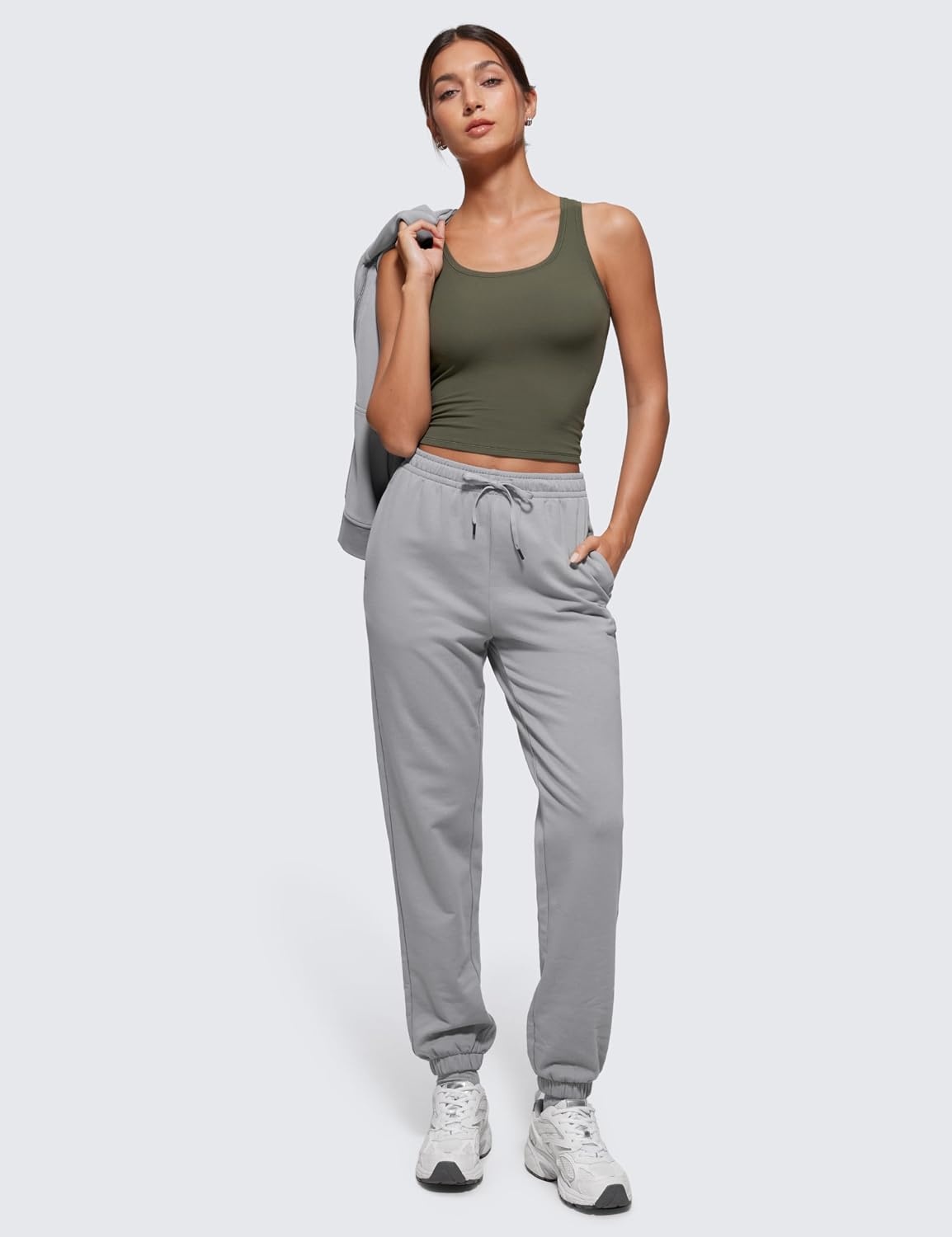 image:imageCRZ YOGA Softembrace Scoop Neck Tank Tops for Women Casual Going Out Soft Double Lined Crop Basic Sleeveless ShirtsLight Army Green