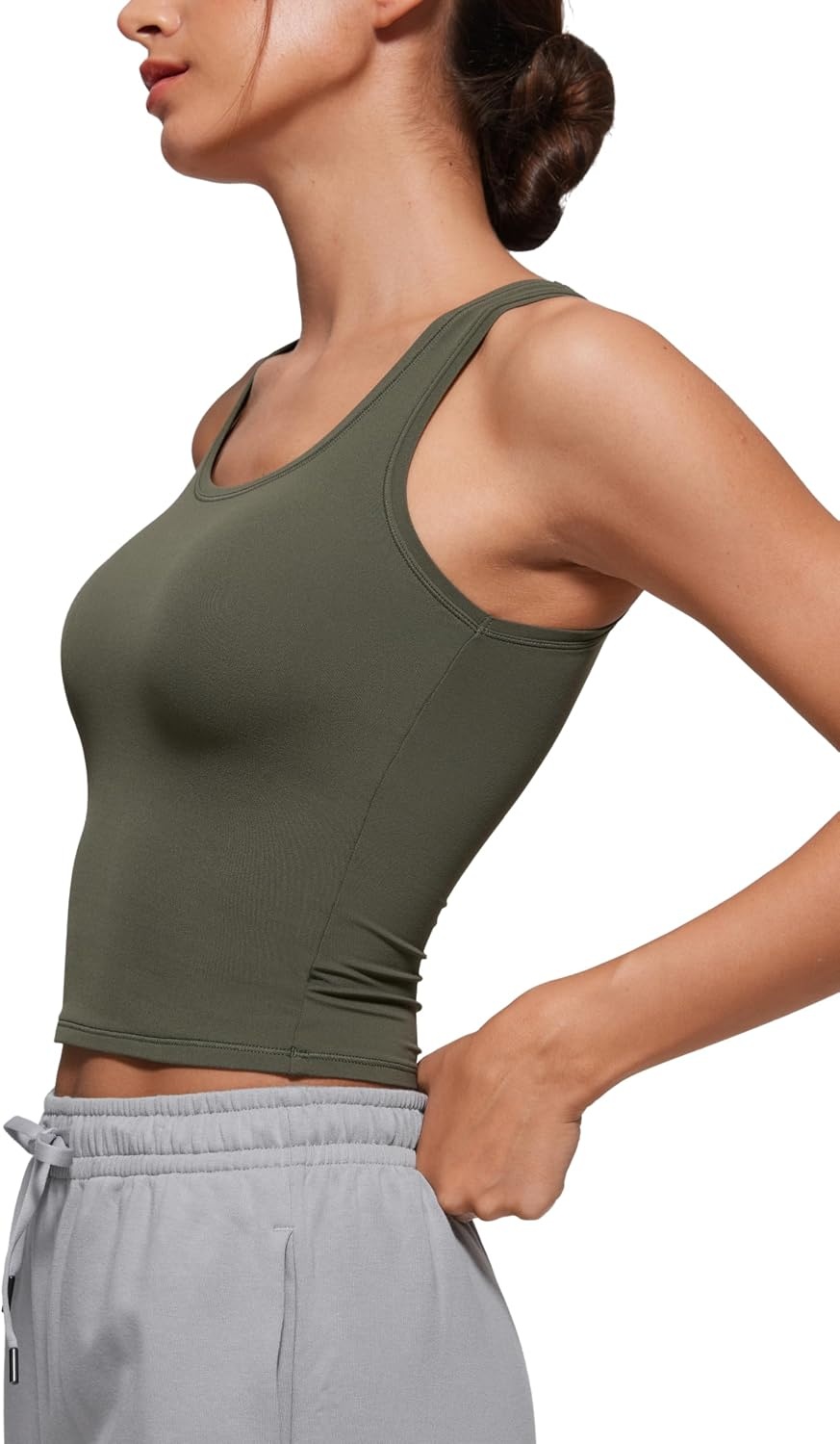 image:imageCRZ YOGA Softembrace Scoop Neck Tank Tops for Women Casual Going Out Soft Double Lined Crop Basic Sleeveless ShirtsLight Army Green