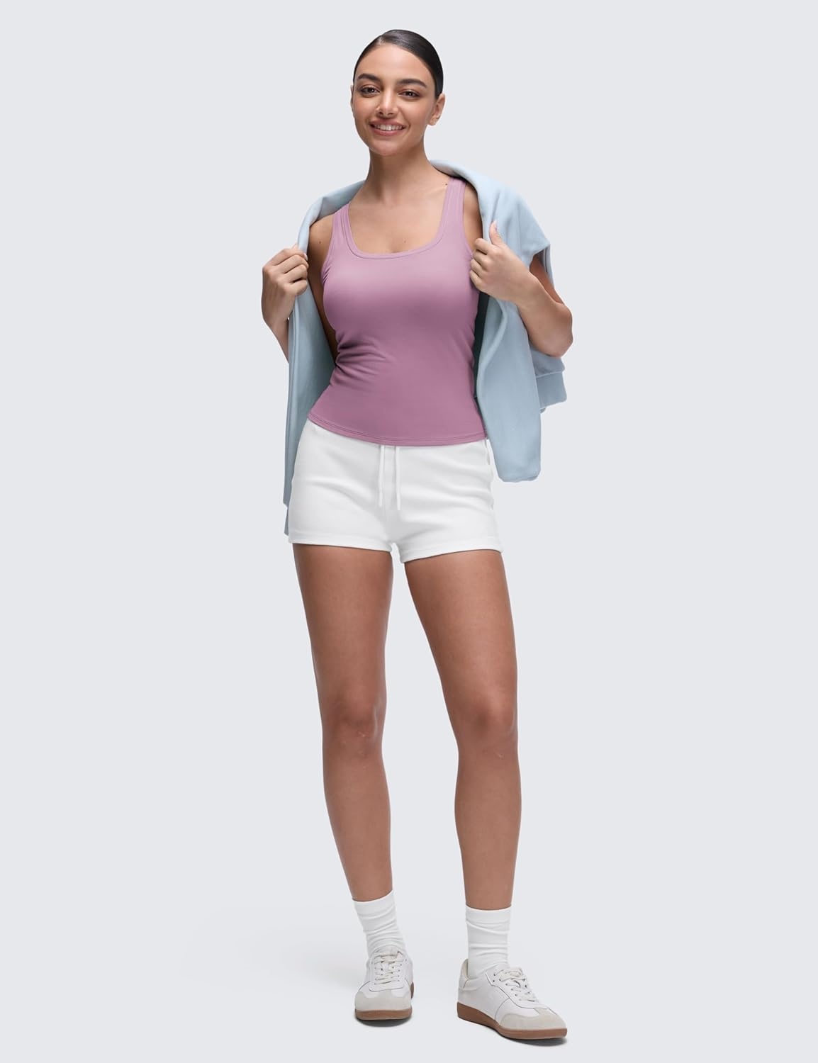 image:imageCRZ YOGA Softembrace Scoop Neck Tank Tops for Women Casual Going Out Soft Double Lined Crop Basic Sleeveless ShirtsLight Lavender