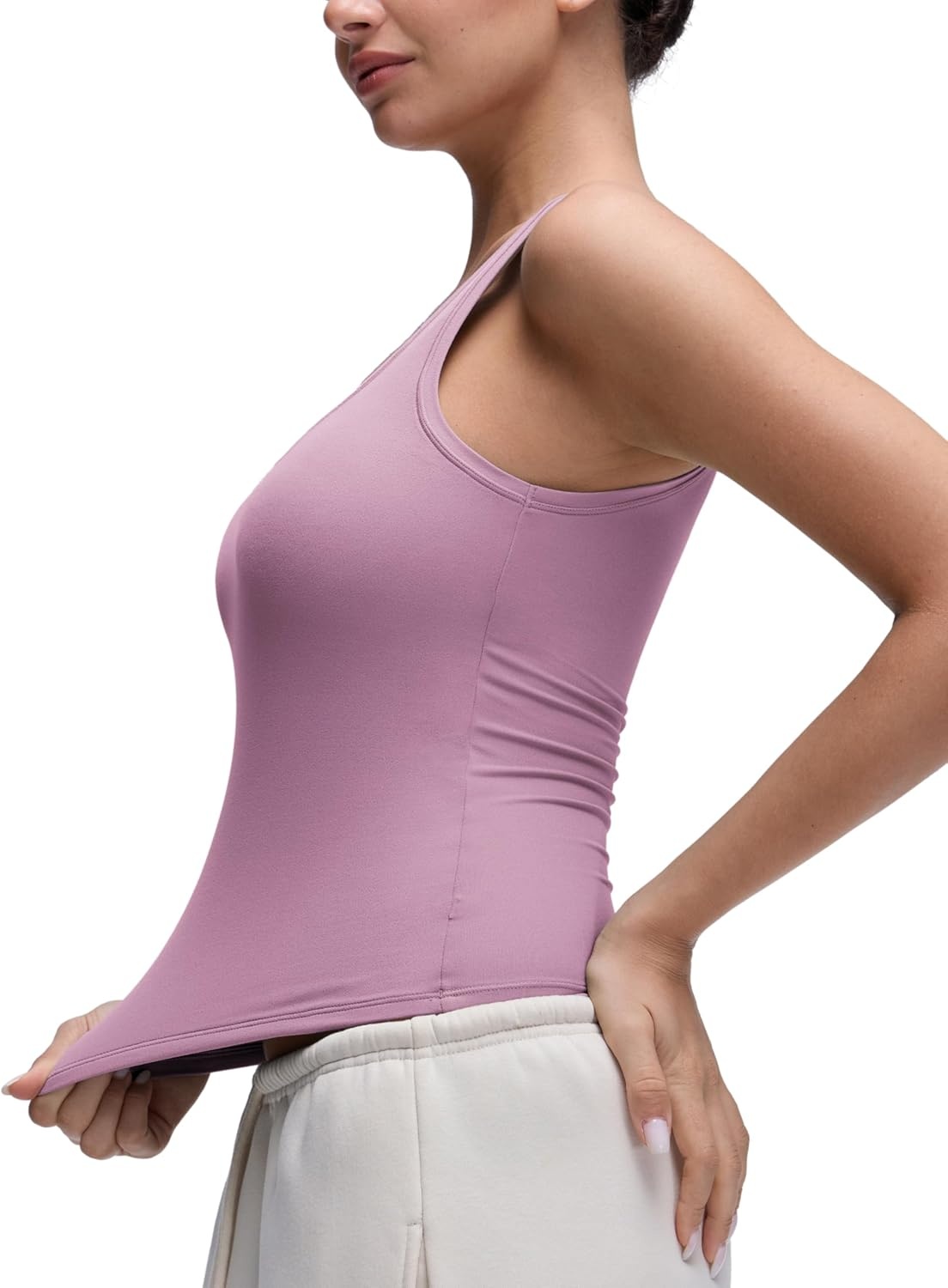 image:imageCRZ YOGA Softembrace Scoop Neck Tank Tops for Women Casual Going Out Soft Double Lined Crop Basic Sleeveless ShirtsLight Lavender