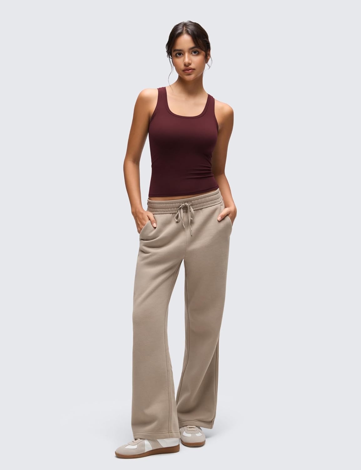 image:imageCRZ YOGA Softembrace Scoop Neck Tank Tops for Women Casual Going Out Soft Double Lined Crop Basic Sleeveless ShirtsRed Merlot