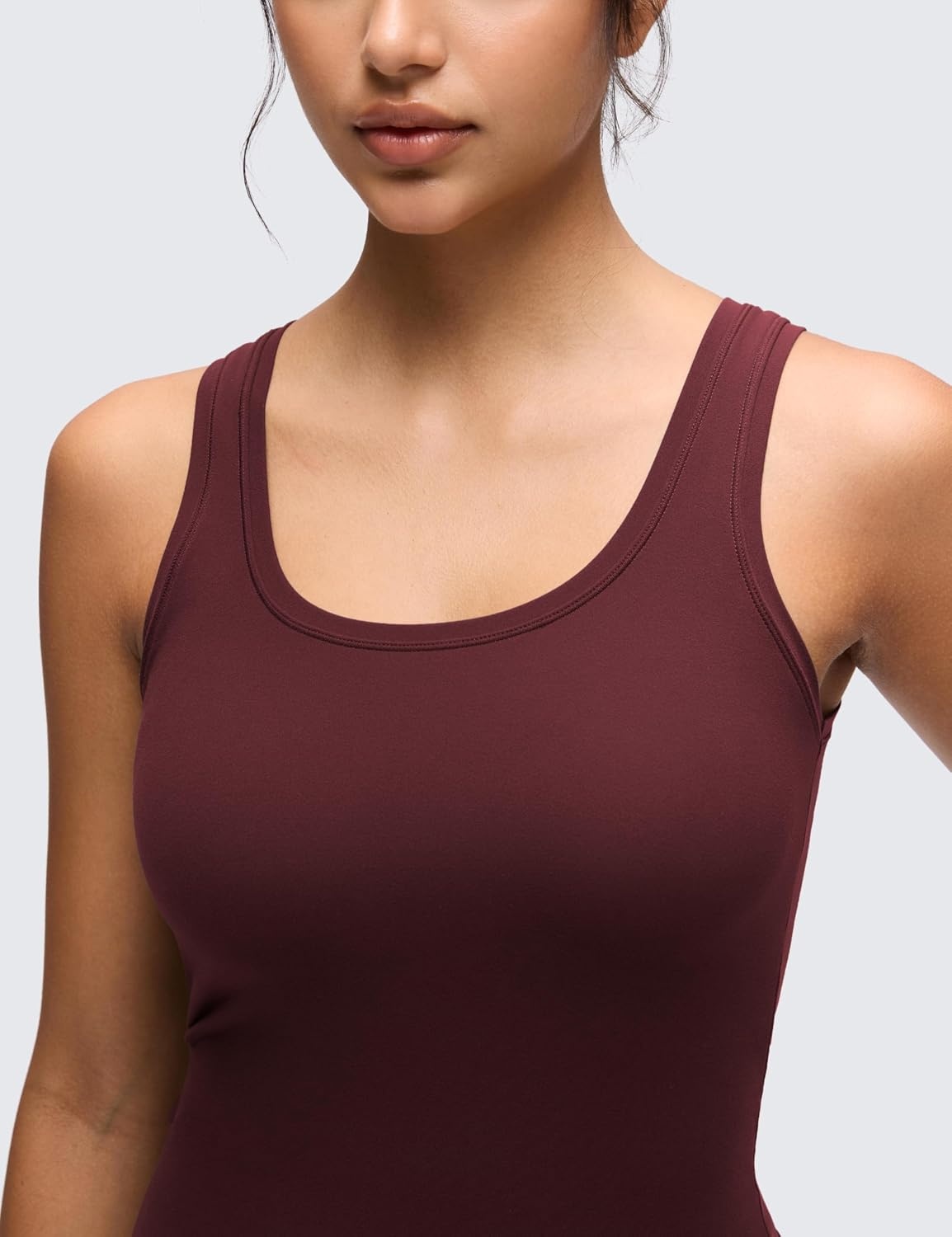 image:imageCRZ YOGA Softembrace Scoop Neck Tank Tops for Women Casual Going Out Soft Double Lined Crop Basic Sleeveless ShirtsRed Merlot