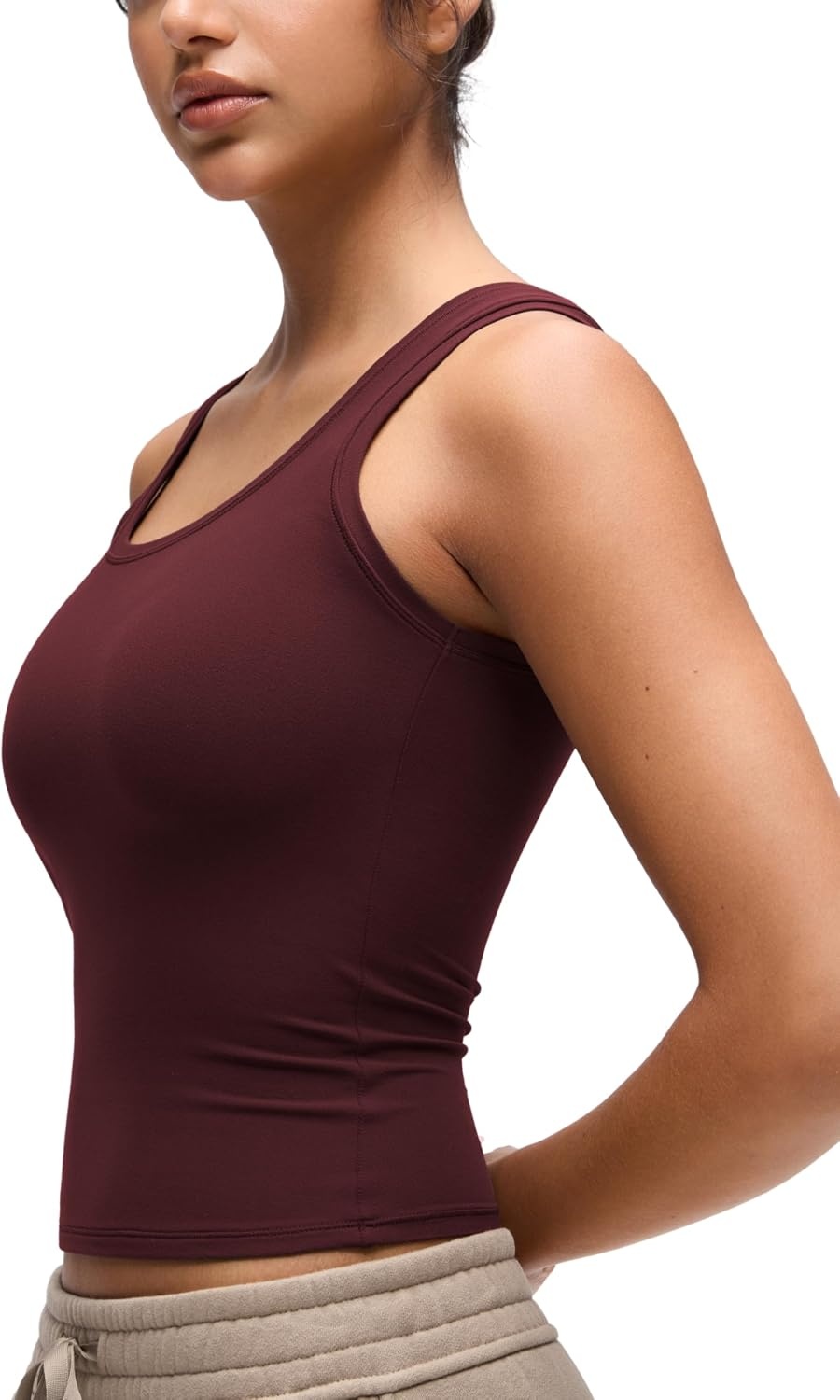 image:imageCRZ YOGA Softembrace Scoop Neck Tank Tops for Women Casual Going Out Soft Double Lined Crop Basic Sleeveless ShirtsRed Merlot