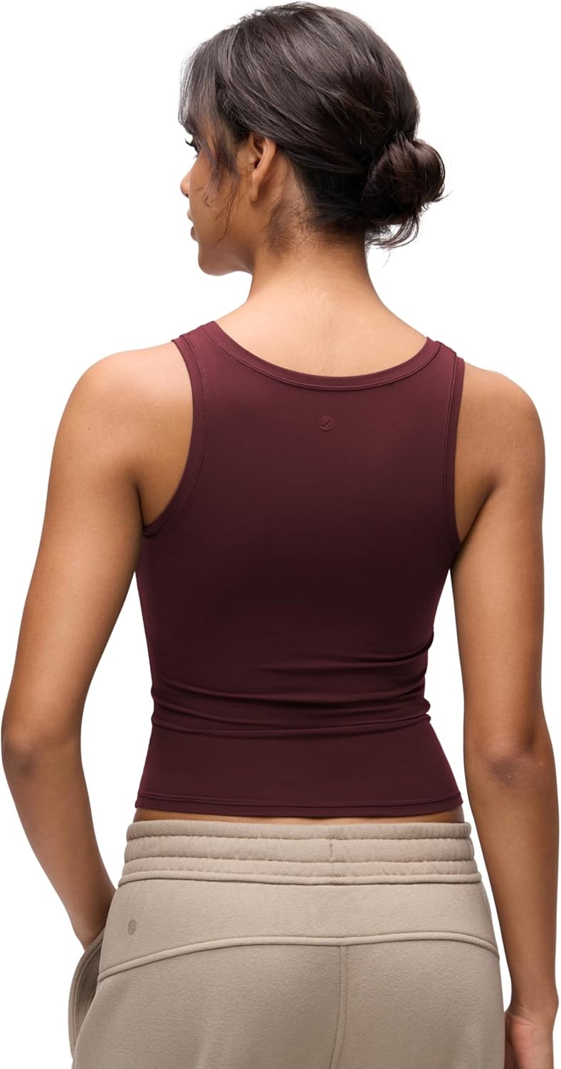 image:imageCRZ YOGA Softembrace Scoop Neck Tank Tops for Women Casual Going Out Soft Double Lined Crop Basic Sleeveless ShirtsRed Merlot