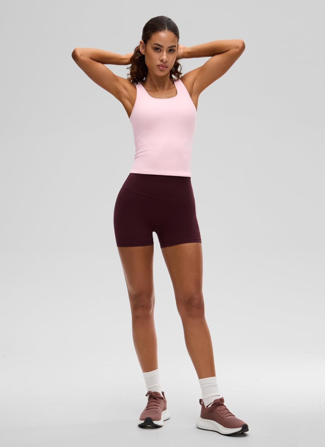 image:imageCRZ YOGA Softembrace Scoop Neck Tank Tops for Women Casual Going Out Soft Double Lined Crop Basic Sleeveless ShirtsStrawberry Pink