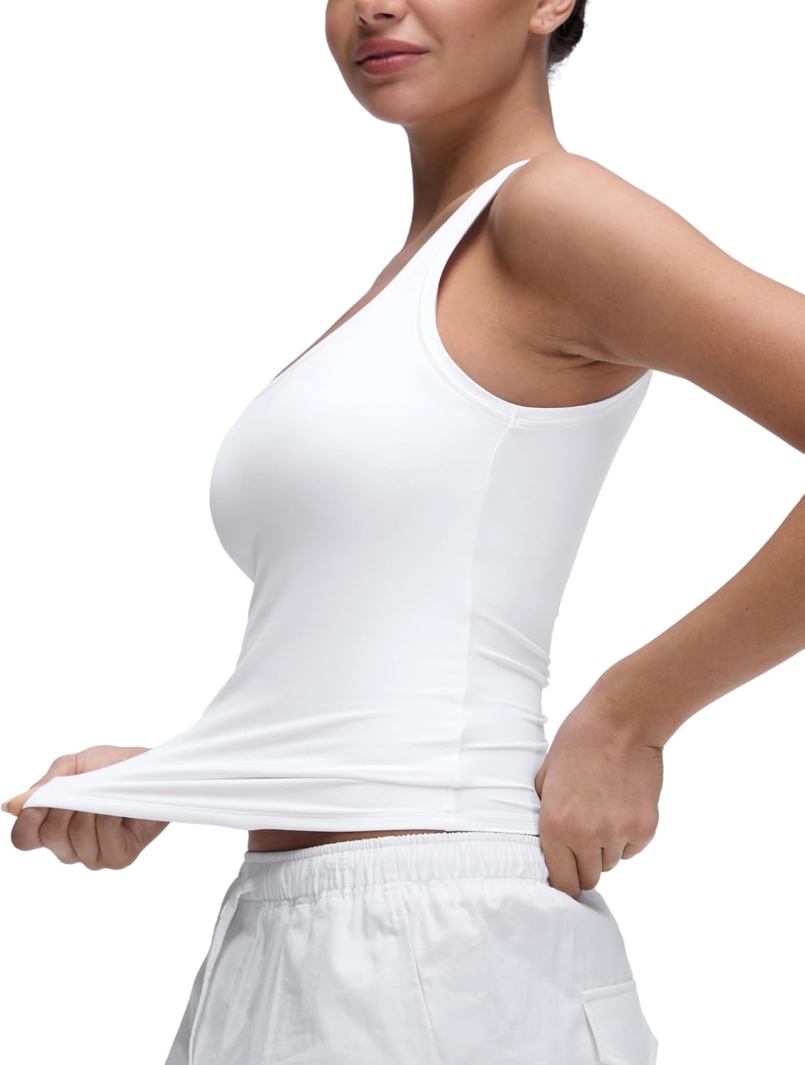 image:imageCRZ YOGA Softembrace Scoop Neck Tank Tops for Women Casual Going Out Soft Double Lined Crop Basic Sleeveless ShirtsWhite