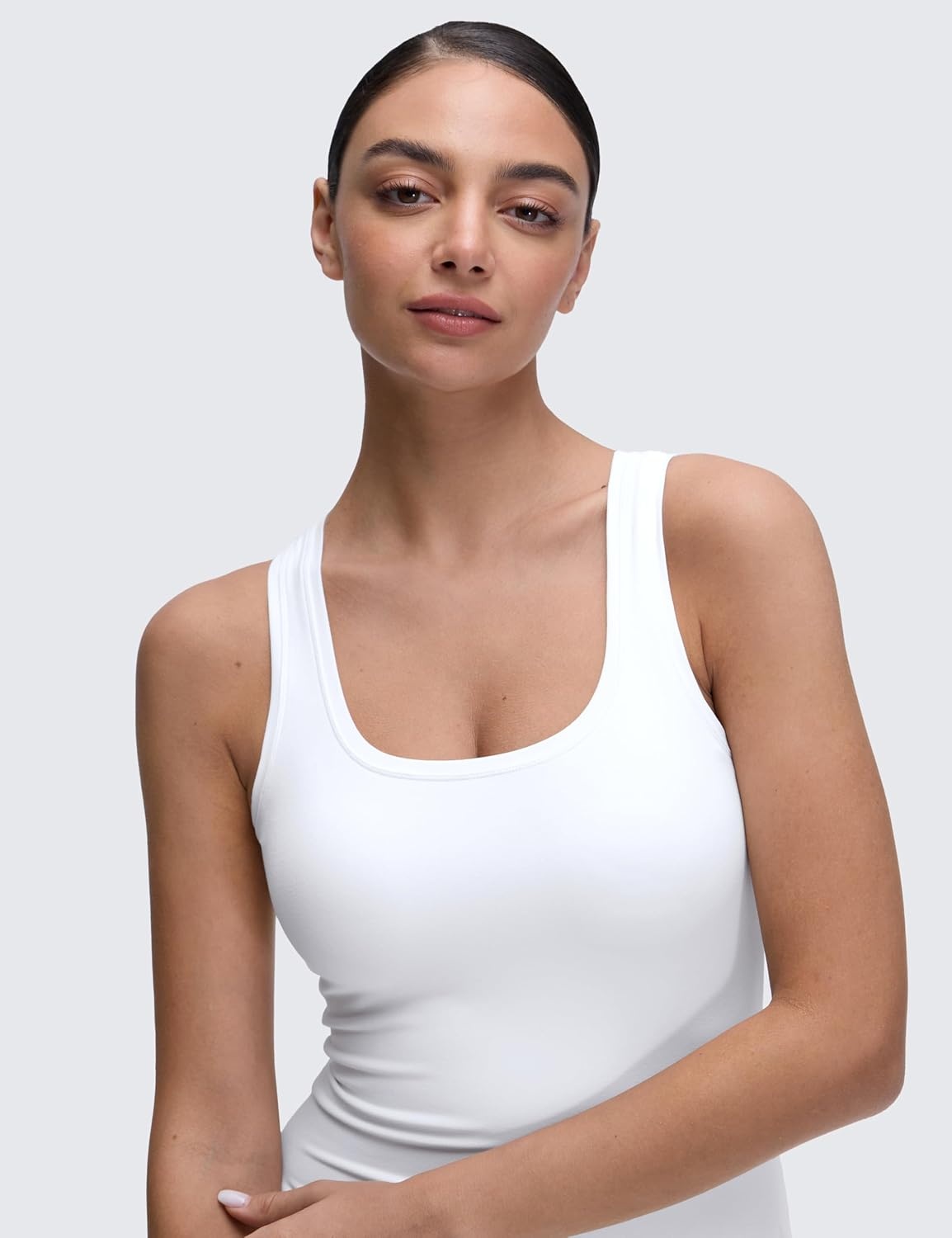 image:imageCRZ YOGA Softembrace Scoop Neck Tank Tops for Women Casual Going Out Soft Double Lined Crop Basic Sleeveless ShirtsWhite