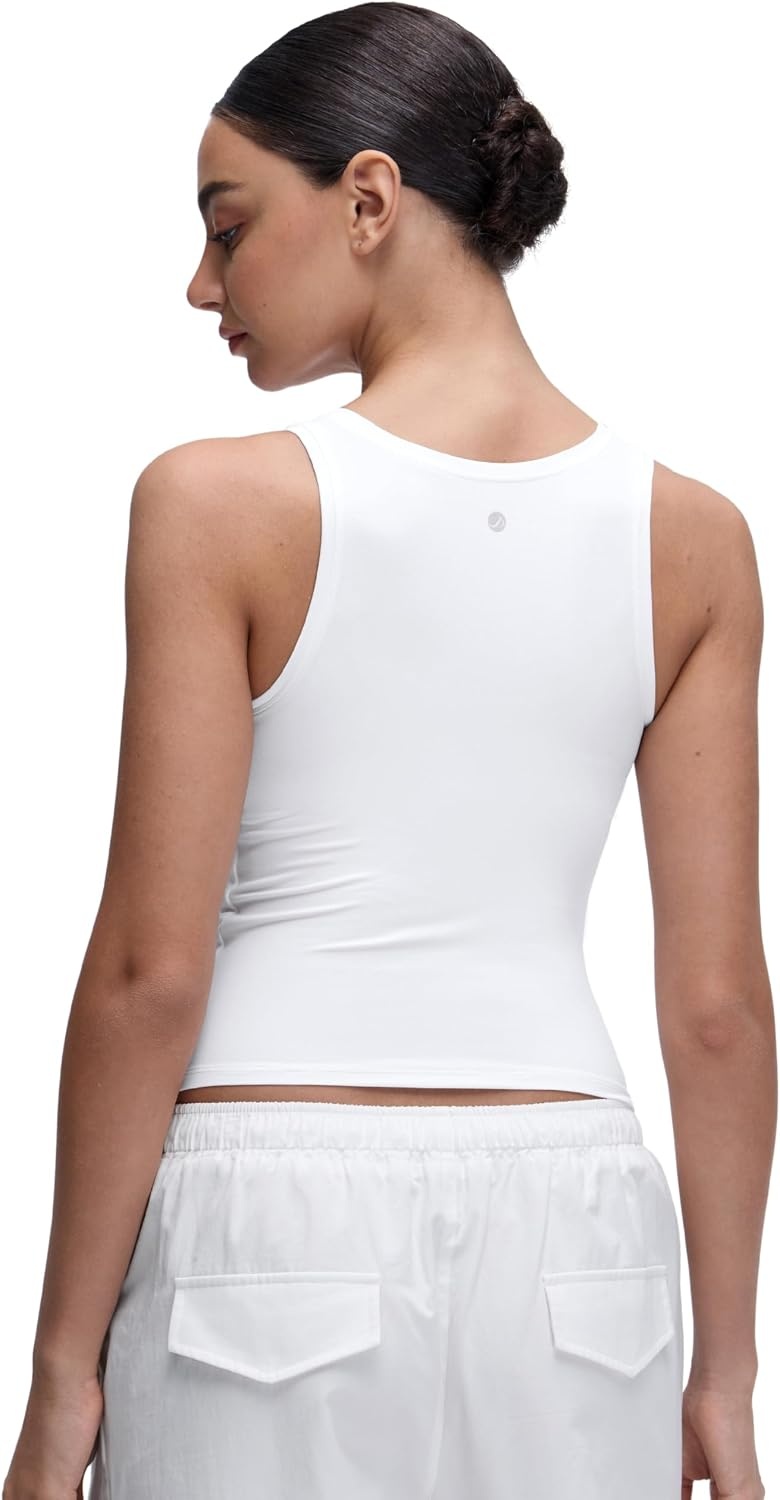 image:imageCRZ YOGA Softembrace Scoop Neck Tank Tops for Women Casual Going Out Soft Double Lined Crop Basic Sleeveless ShirtsWhite