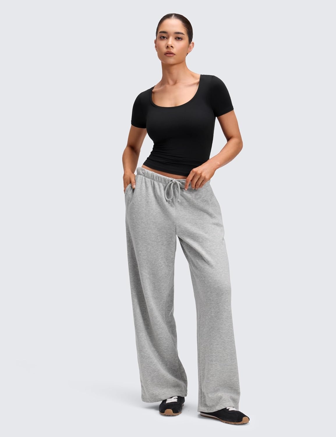 image:imageCRZ YOGA Softembrace Scoop Neck Tops for Women Casual Soft Going Out Short Sleeve Shirts Sexy U Neck Tight Fitted TeesBlack
