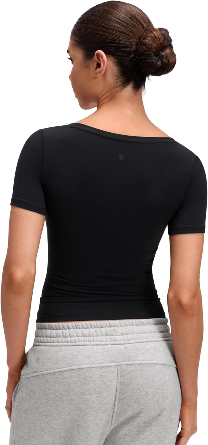 image:imageCRZ YOGA Softembrace Scoop Neck Tops for Women Casual Soft Going Out Short Sleeve Shirts Sexy U Neck Tight Fitted TeesBlack