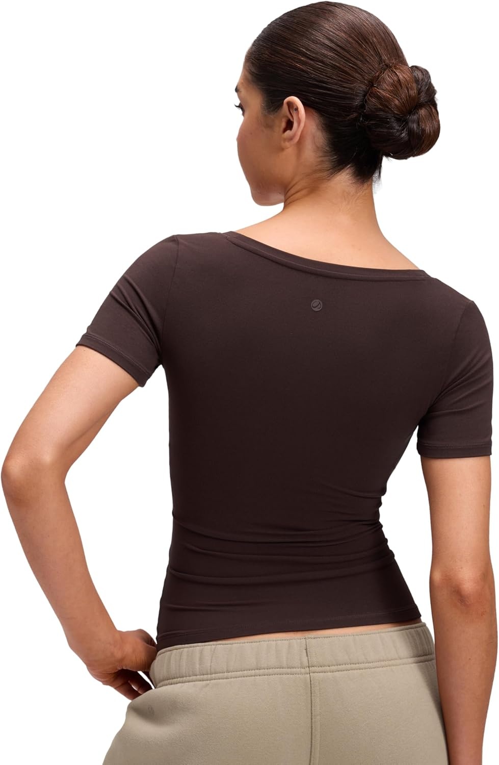 image:imageCRZ YOGA Softembrace Scoop Neck Tops for Women Casual Soft Going Out Short Sleeve Shirts Sexy U Neck Tight Fitted TeesHot Fudge Brown