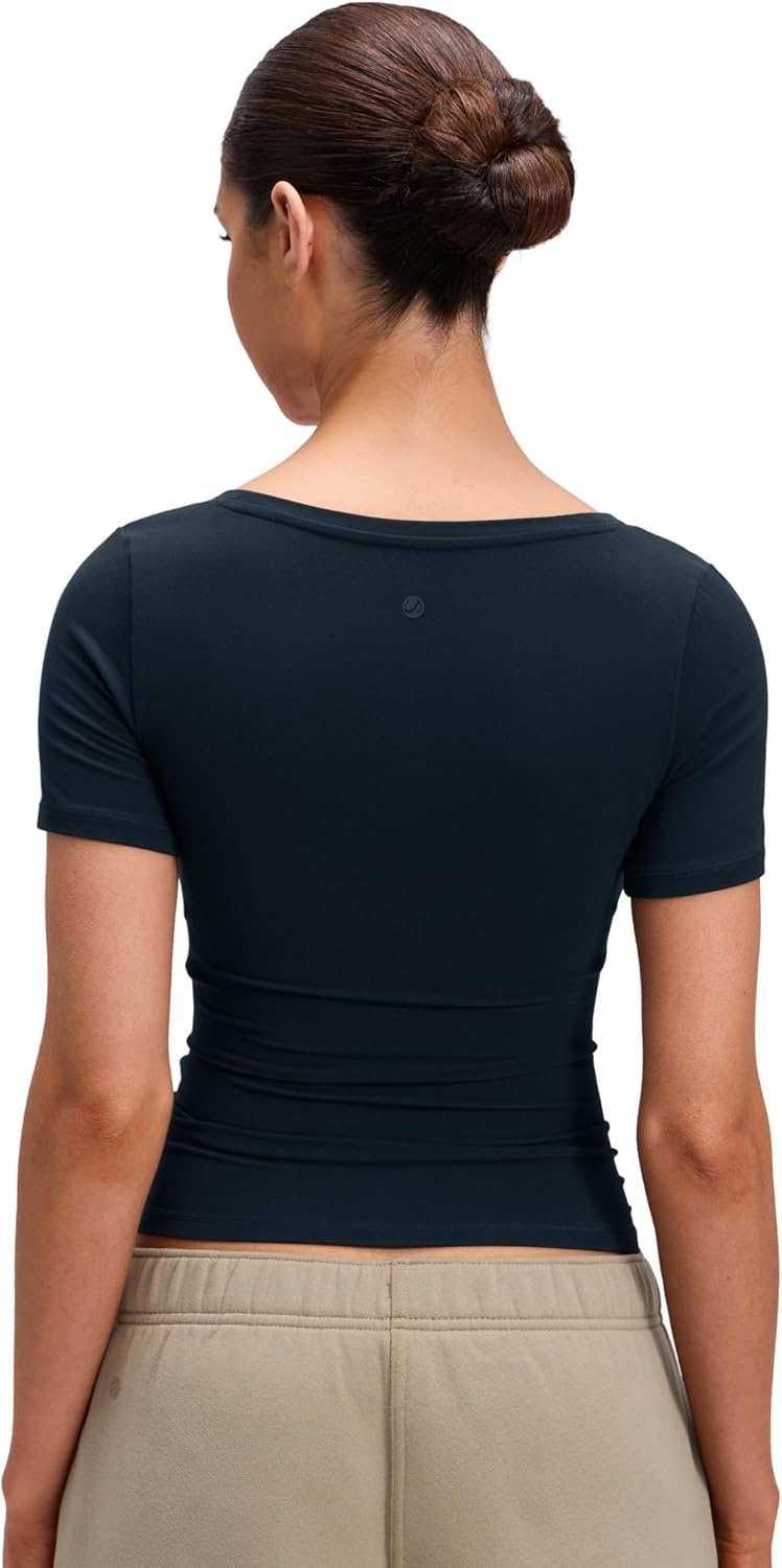 image:imageCRZ YOGA Softembrace Scoop Neck Tops for Women Casual Soft Going Out Short Sleeve Shirts Sexy U Neck Tight Fitted TeesTrue Navy