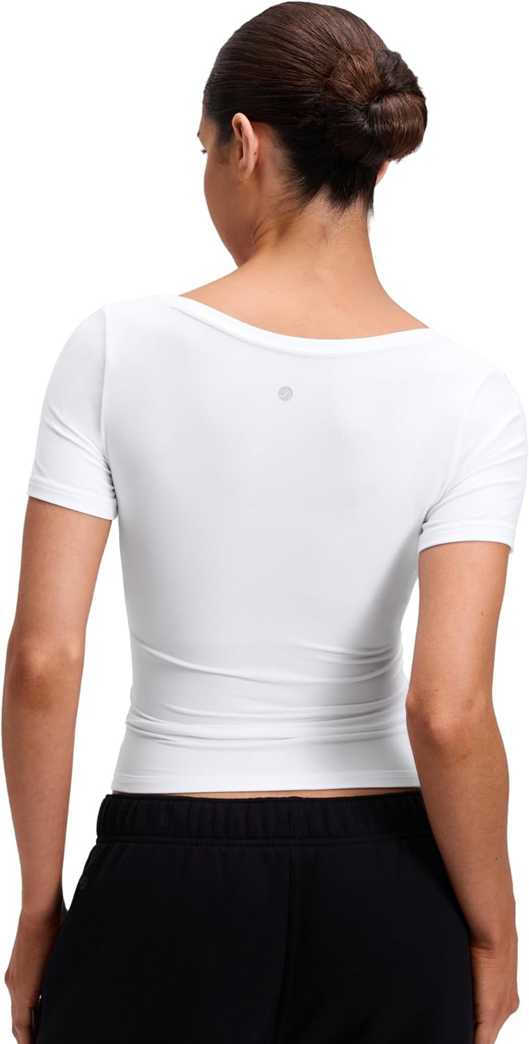 image:imageCRZ YOGA Softembrace Scoop Neck Tops for Women Casual Soft Going Out Short Sleeve Shirts Sexy U Neck Tight Fitted TeesWhite