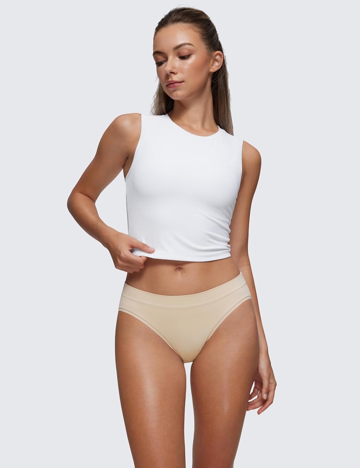 image:imageCRZ YOGA Softhold Bikini Underwear for Women Sexy Tagless Hipster Stretch Breathable Ladies Cheeky Panties 3 PackMojave Tan 23pack