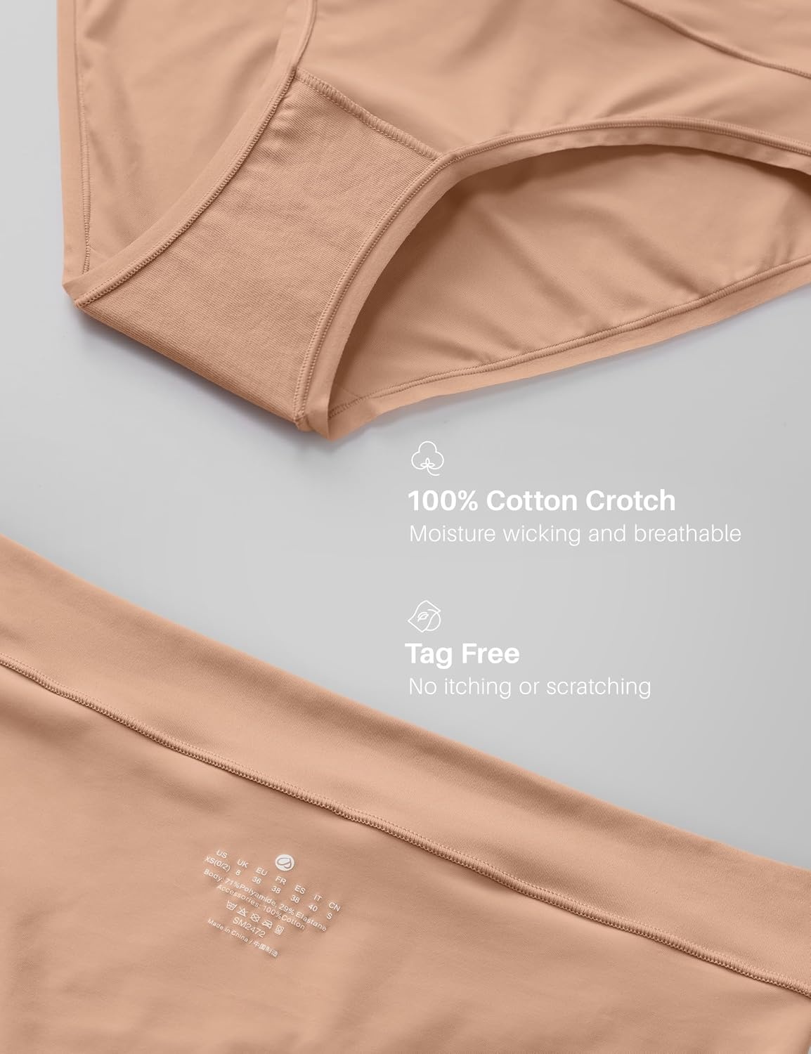 image:imageCRZ YOGA Softhold Bikini Underwear for Women Sexy Tagless Hipster Stretch Breathable Ladies Cheeky Panties 3 PackWarm Beige 3pack