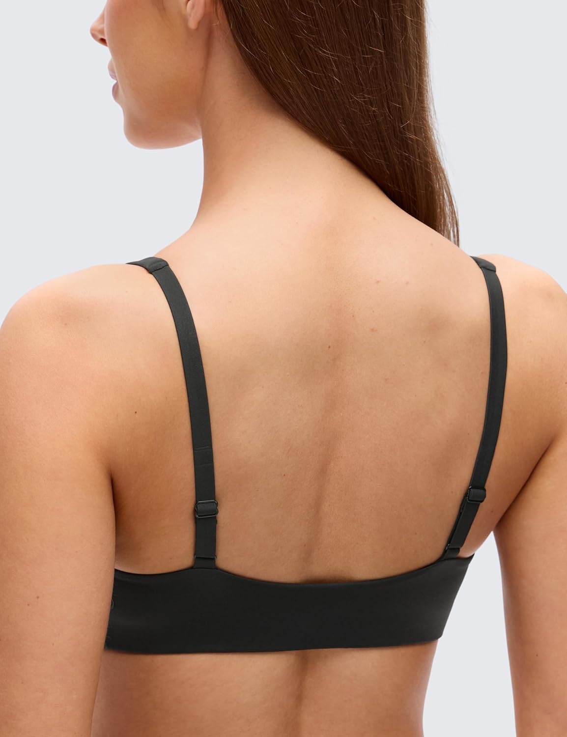 image:imageCRZ YOGA Softhold Double Lined Deep V Bralette Womens Adjustable Straps Wireless Plunge TShirt Everyday Bra Comfy SmoothBlack