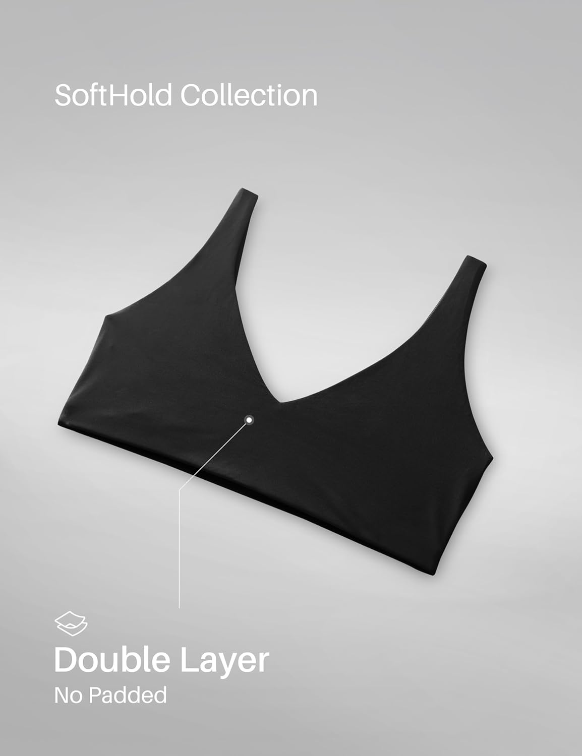 image:imageCRZ YOGA Softhold Double Lined Deep V Bralette Womens Adjustable Straps Wireless Plunge TShirt Everyday Bra Comfy SmoothBlack