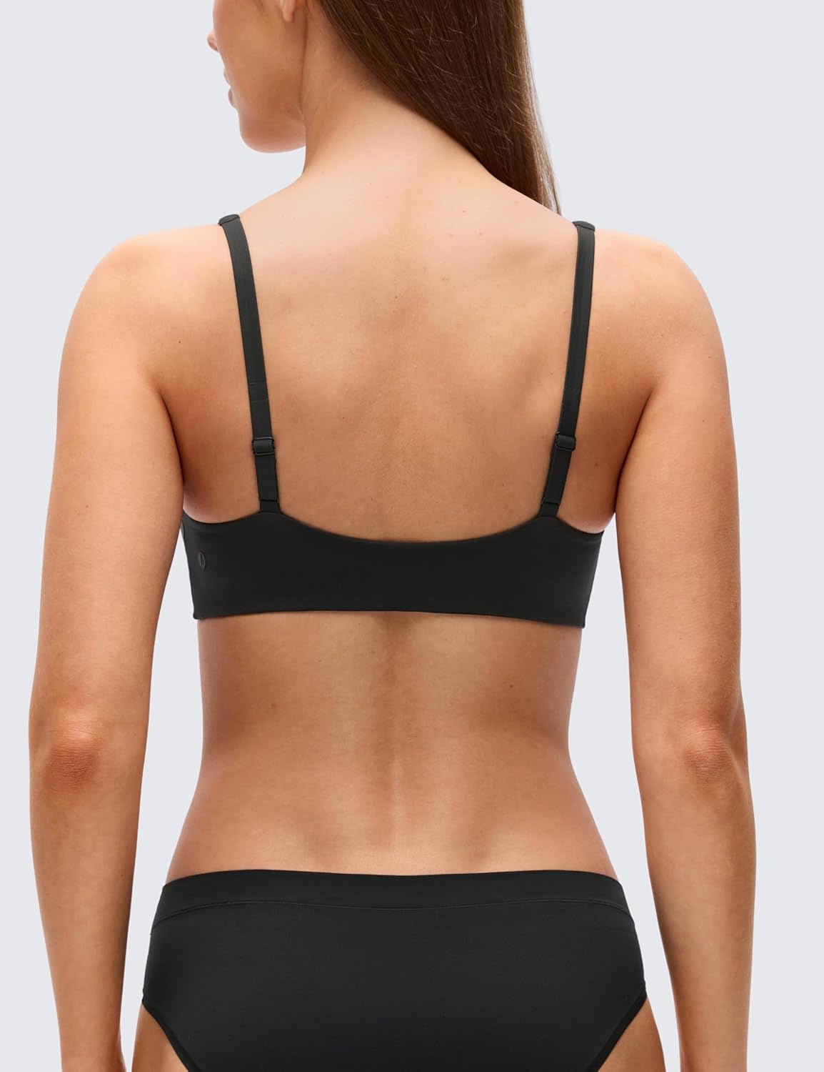 image:imageCRZ YOGA Softhold Double Lined Deep V Bralette Womens Adjustable Straps Wireless Plunge TShirt Everyday Bra Comfy SmoothBlack