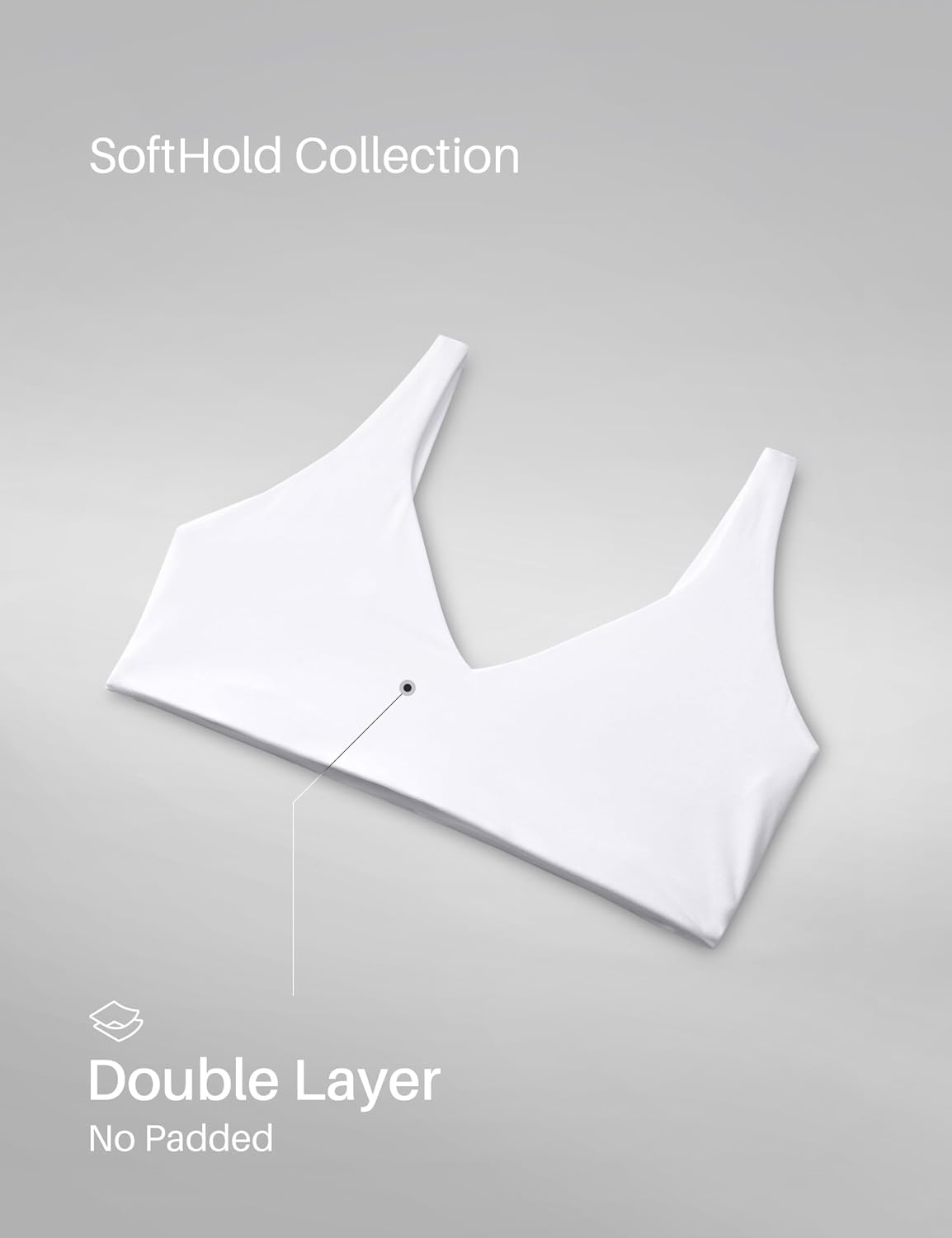 image:imageCRZ YOGA Softhold Double Lined Deep V Bralette Womens Adjustable Straps Wireless Plunge TShirt Everyday Bra Comfy SmoothSnow White
