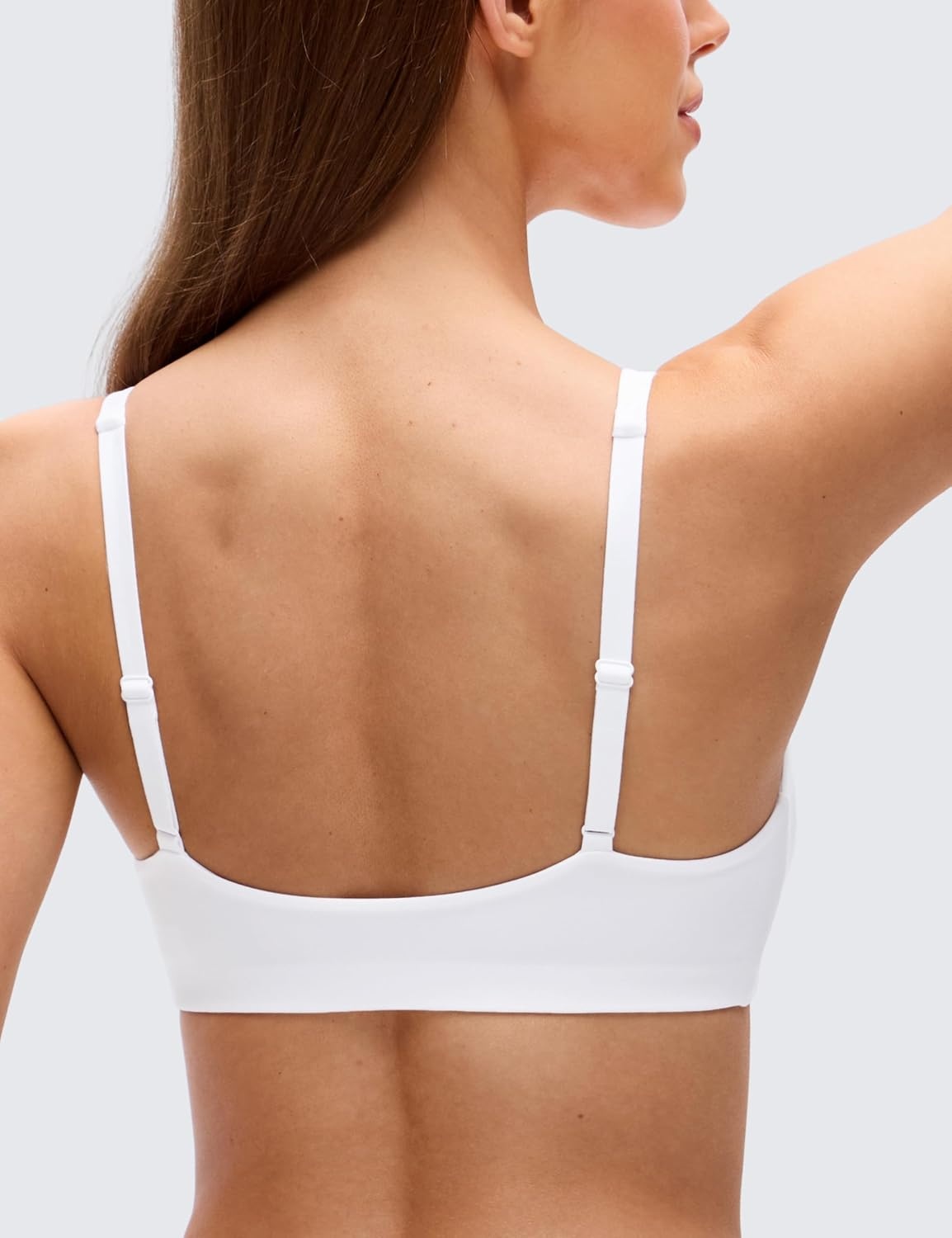 image:imageCRZ YOGA Softhold Double Lined Deep V Bralette Womens Adjustable Straps Wireless Plunge TShirt Everyday Bra Comfy SmoothSnow White