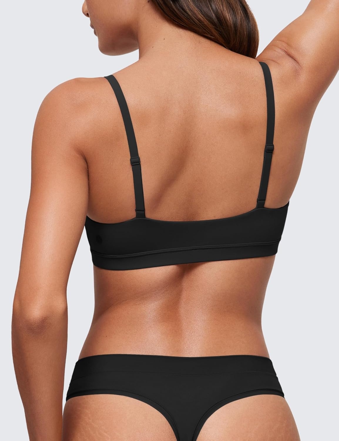 image:imageCRZ YOGA Softhold Double Lined Scoop Neck Bralette Womens Adjustable Straps Cami Wireless Sleep TShirt Everyday BraBlack