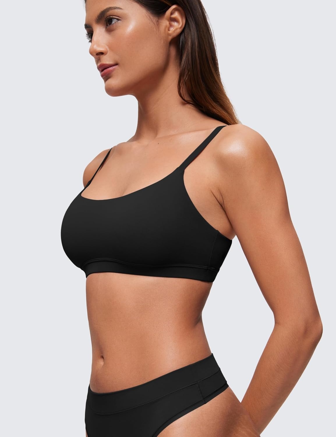 image:imageCRZ YOGA Softhold Double Lined Scoop Neck Bralette Womens Adjustable Straps Cami Wireless Sleep TShirt Everyday BraBlack