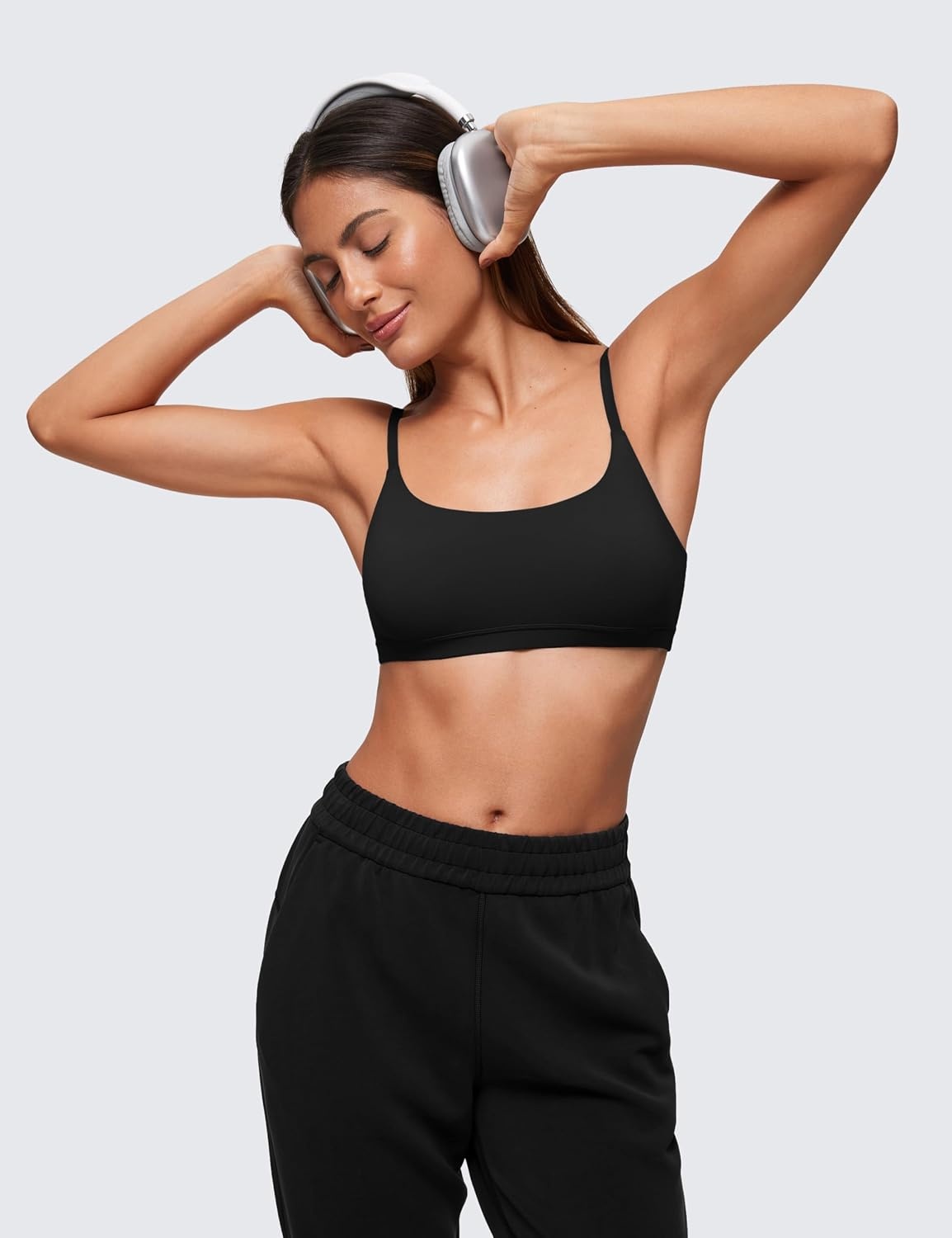 image:imageCRZ YOGA Softhold Double Lined Scoop Neck Bralette Womens Adjustable Straps Cami Wireless Sleep TShirt Everyday BraBlack