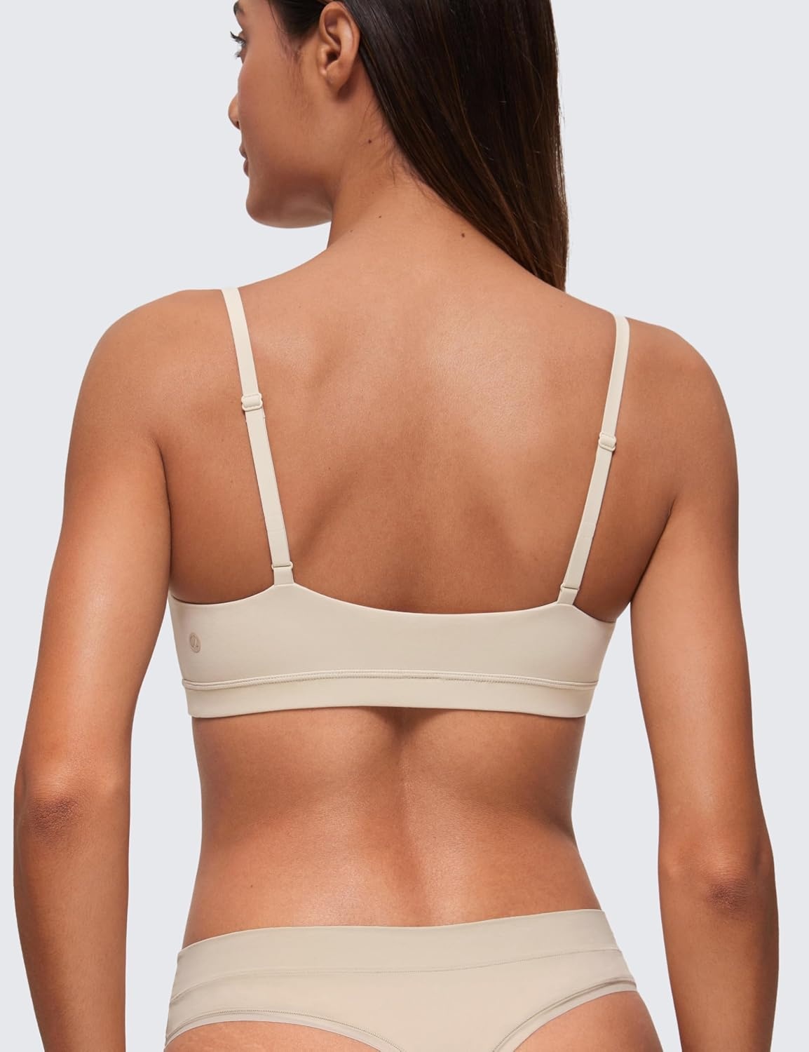 image:imageCRZ YOGA Softhold Double Lined Scoop Neck Bralette Womens Adjustable Straps Cami Wireless Sleep TShirt Everyday BraMojave Tan 2