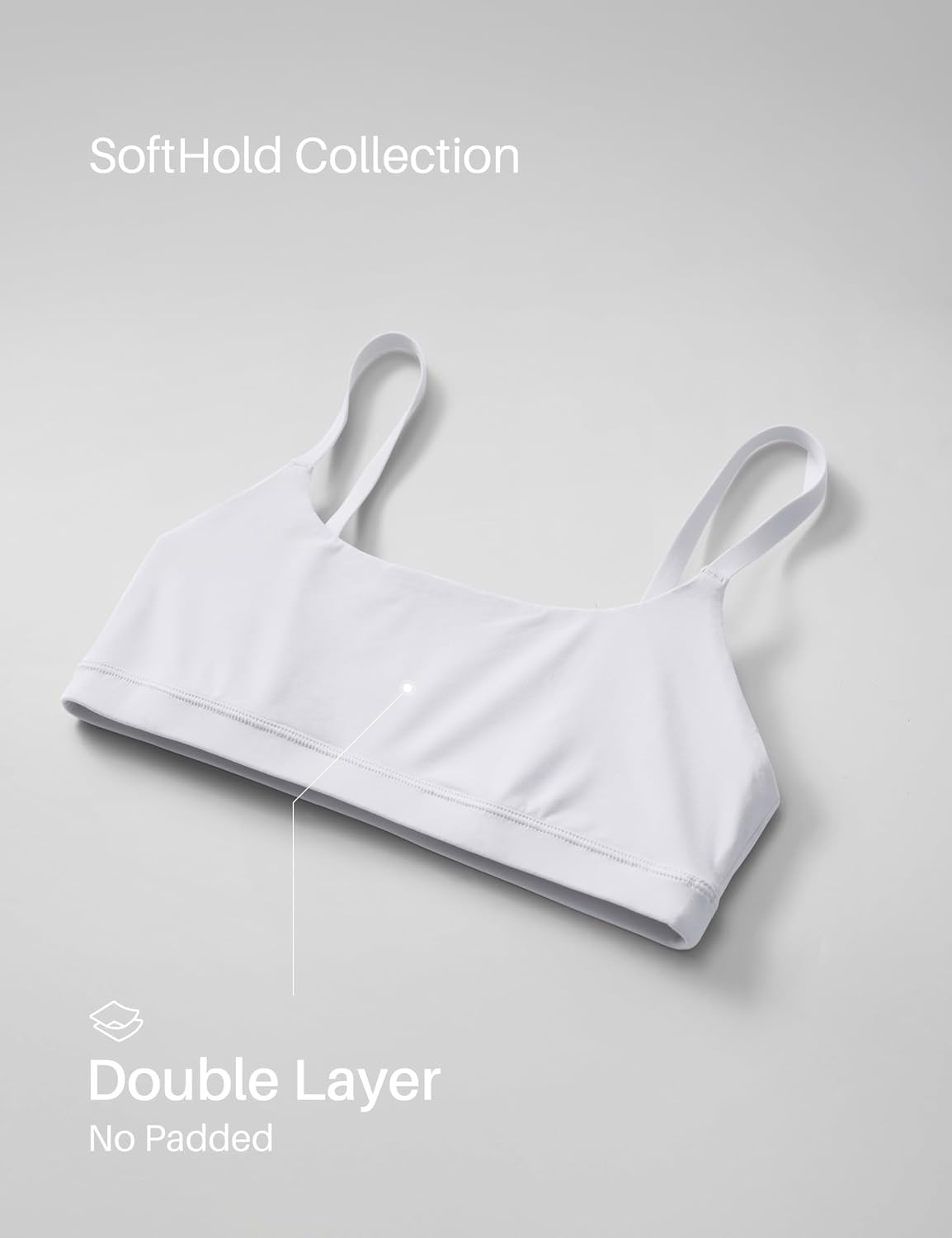 image:imageCRZ YOGA Softhold Double Lined Scoop Neck Bralette Womens Adjustable Straps Cami Wireless Sleep TShirt Everyday BraSnow White