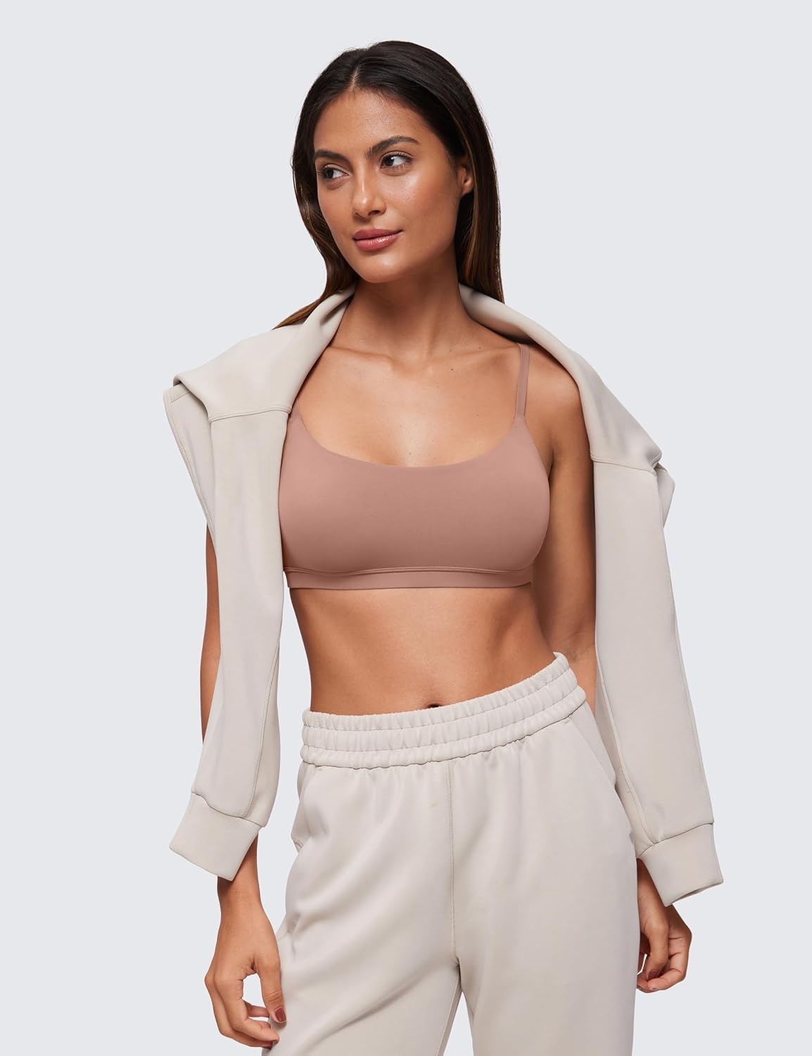 image:imageCRZ YOGA Softhold Double Lined Scoop Neck Bralette Womens Adjustable Straps Cami Wireless Sleep TShirt Everyday BraTwilight Rose Pink
