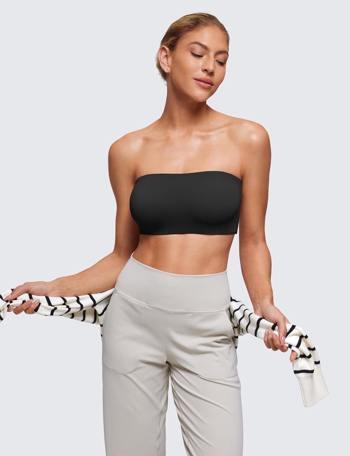 image:imageCRZ YOGA Softhold Double Lined Strapless Bralette Stretchy Smooth Womens Tube Tops Bandeau Wireless TShirt Everyday BraBlack