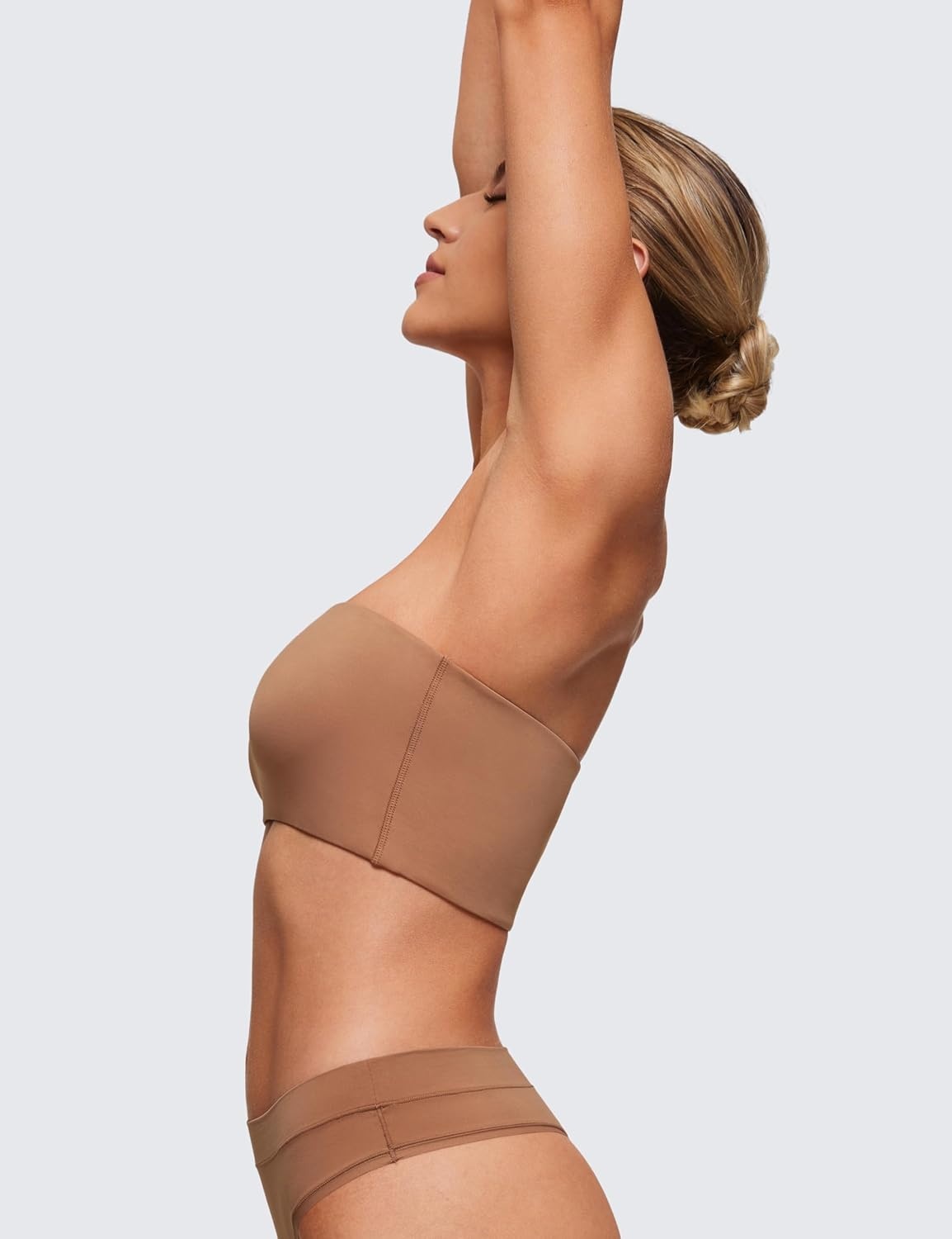 image:imageCRZ YOGA Softhold Double Lined Strapless Bralette Stretchy Smooth Womens Tube Tops Bandeau Wireless TShirt Everyday BraGravel Beige
