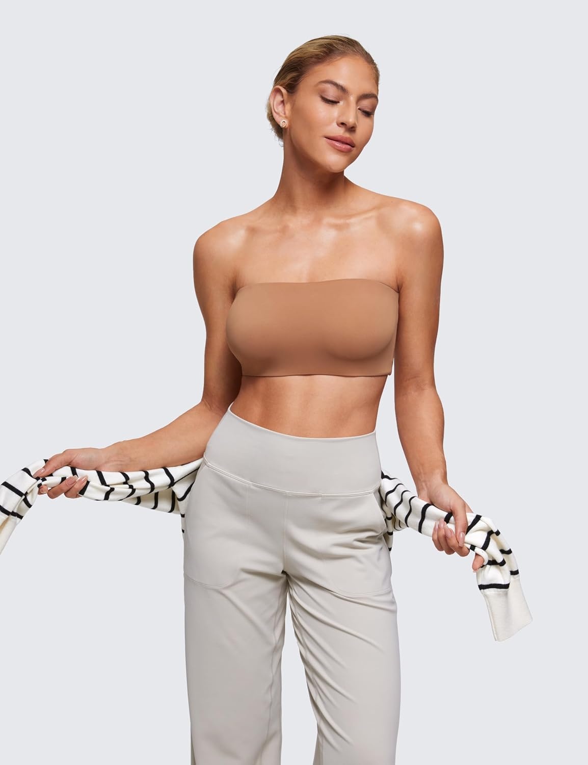 image:imageCRZ YOGA Softhold Double Lined Strapless Bralette Stretchy Smooth Womens Tube Tops Bandeau Wireless TShirt Everyday BraGravel Beige