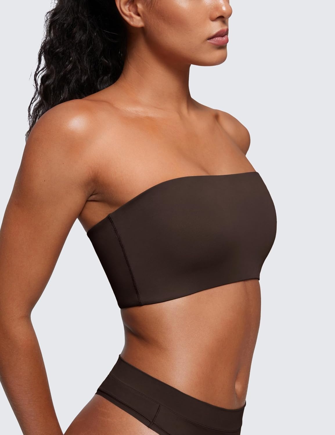 image:imageCRZ YOGA Softhold Double Lined Strapless Bralette Stretchy Smooth Womens Tube Tops Bandeau Wireless TShirt Everyday BraHot Fudge Brown