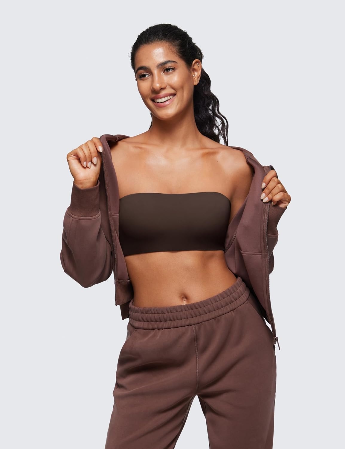 image:imageCRZ YOGA Softhold Double Lined Strapless Bralette Stretchy Smooth Womens Tube Tops Bandeau Wireless TShirt Everyday BraHot Fudge Brown