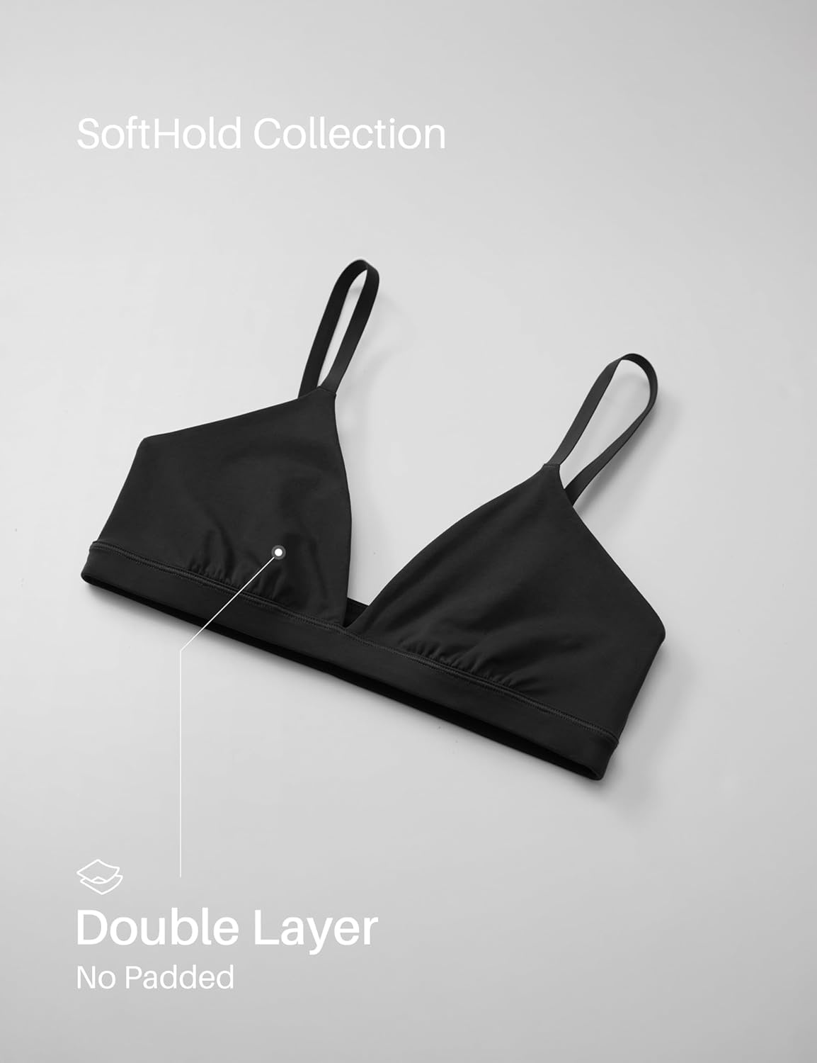 image:imageCRZ YOGA Softhold Double Lined Triangle Bralette Womens Adjustable Straps Wireless Cami Plunge TShirt Everyday Bra ComfyBlack